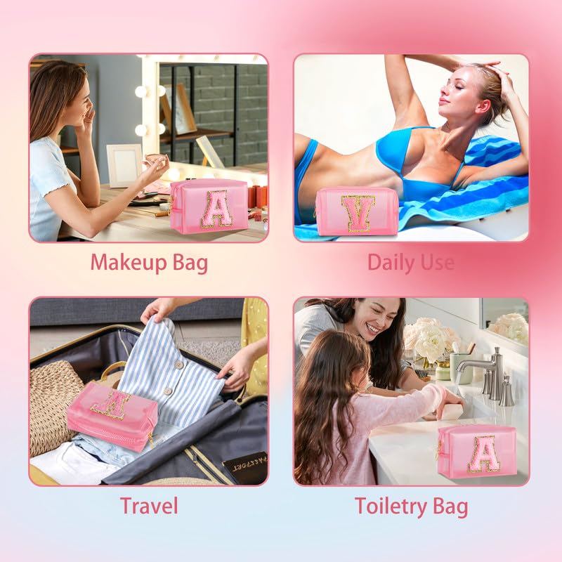 Personalized Initial Cosmetic Bag - Cute Pink Makeup Pouch for Women, Best Friend Birthday Gift, Bridesmaid Present, Travel Toiletry Organizer for Everyday Use and Special Occasions