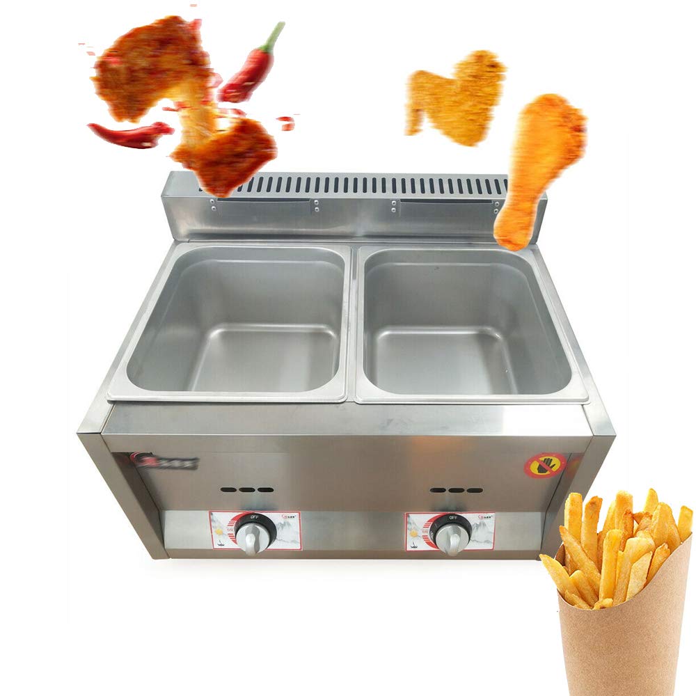 12L Commercial Stainless Steel Dual Tank Gas Deep Fryer - High Capacity Professional Countertop Frying Machine for Restaurants, Fast Food Shops & Supermarkets - Perfect for French Fries, Chicken Wings & Seafood Cooking