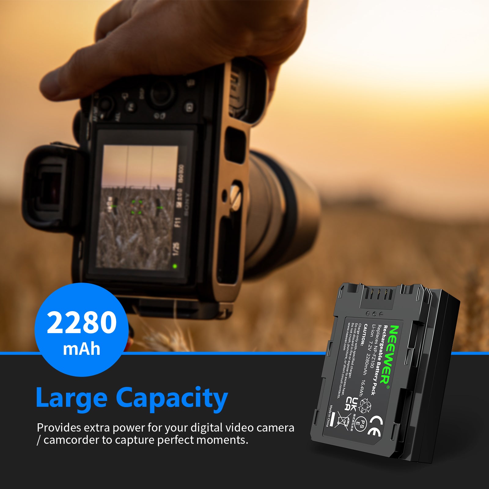 NEEWER NP-FZ100 Replacement Battery for Sony Camera - Compatible with Sony A7 III, A7R III, A9, A6400 & More - Perfect for Travel, Vlogging & Professional Photography