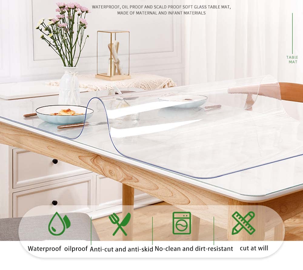 KATE 1.5mm 60x88 Inch Clear Plastic Table Cover - Non-Slip Waterproof Table Protector, Easy Clean Vinyl Tablecloth for Kitchen, Dining, Party & Outdoor Use