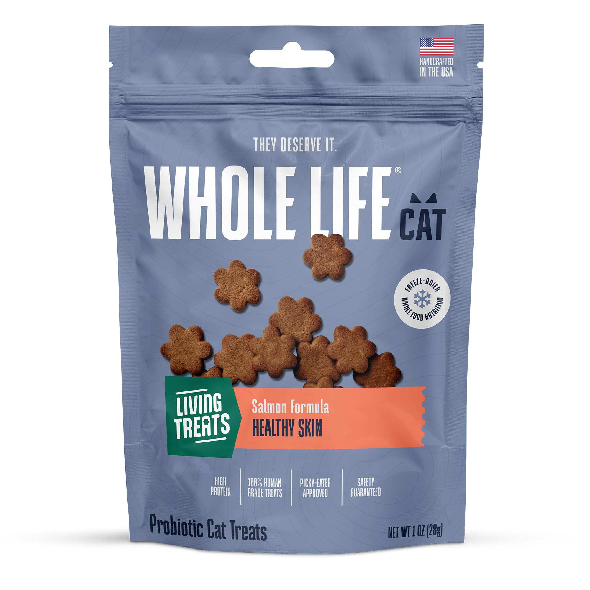 Premium Whole Life Cat Treats with Probiotics - Human-Grade Allergy & Itchy Skin Relief for Cats, Digestive Health Support - Natural Salmon & Yogurt Flavor, 1oz (Pack of 1) - Perfect for Training Rewards & Daily Snacking