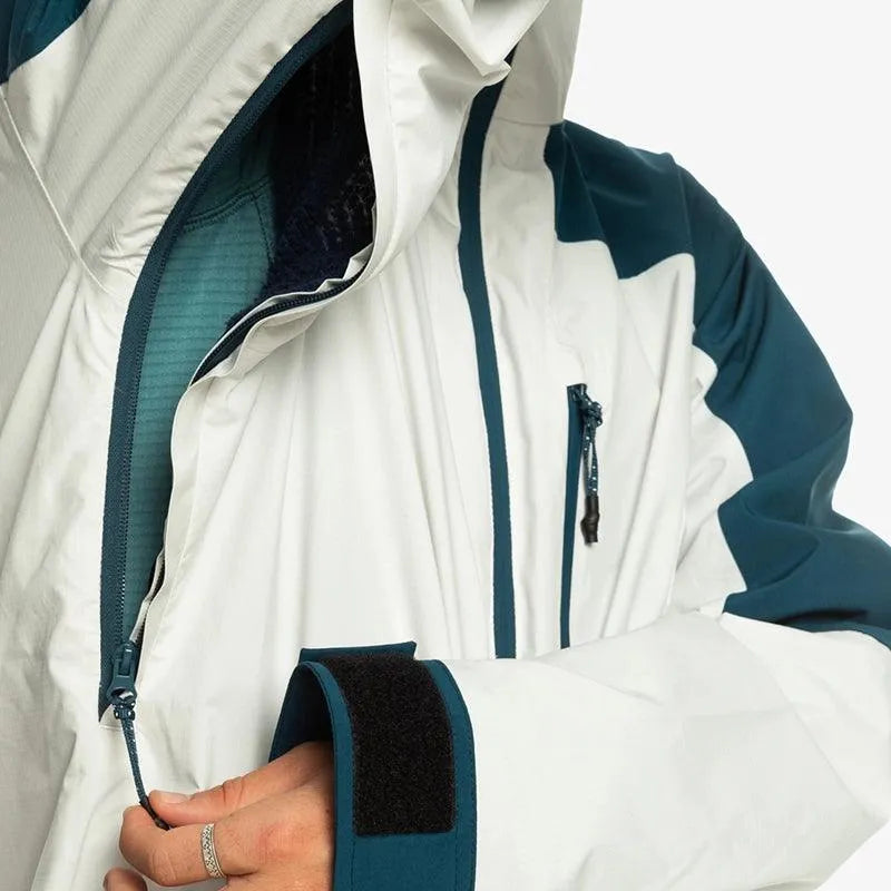 Quiksilver Ultralight Snow Jacket - White & Navy Blue Waterproof Winter Coat for Skiing, Snowboarding & Outdoor Adventures