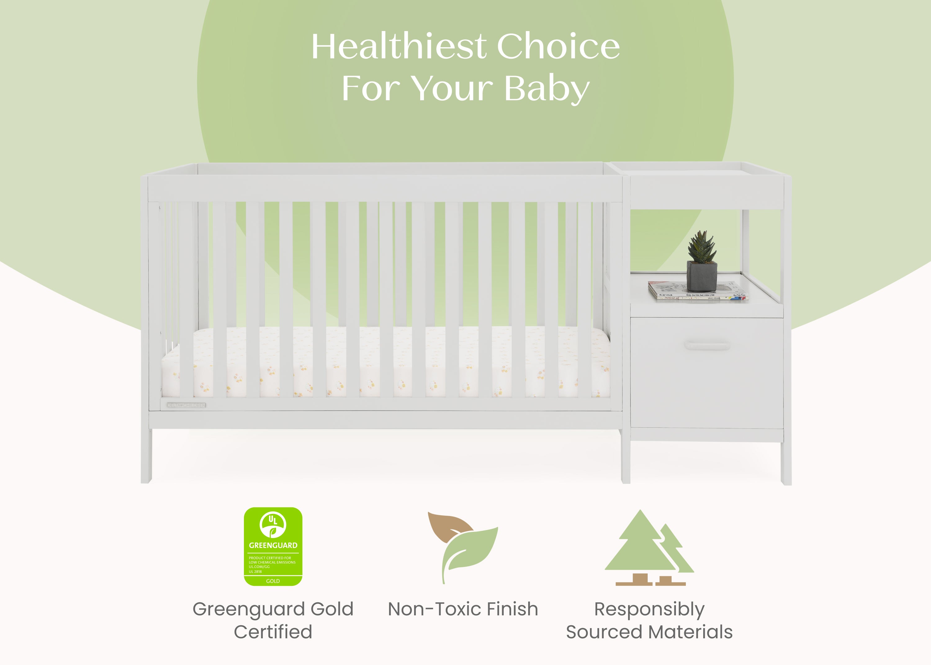 Alice 5-in-1 Convertible Baby Crib with Changing Table - Nursery Furniture for Newborn to Toddler - Perfect for Small Spaces & Modern Nurseries