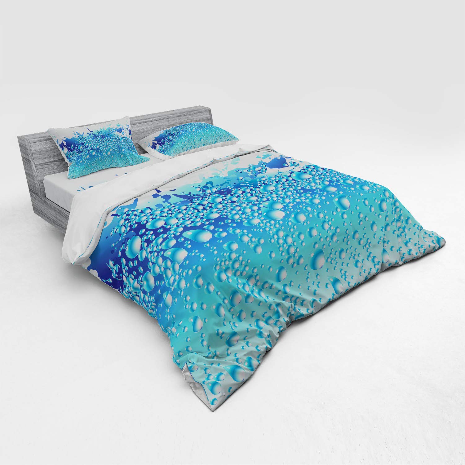 Ambesonne Modern 4-Piece Duvet Cover Set - King Size Aquarium Water Bubble Print Bedding with Shams & Fitted Sheet in Dark Blue & Sky Blue | Perfect for Coastal, Nautical or Ocean-Themed Bedrooms