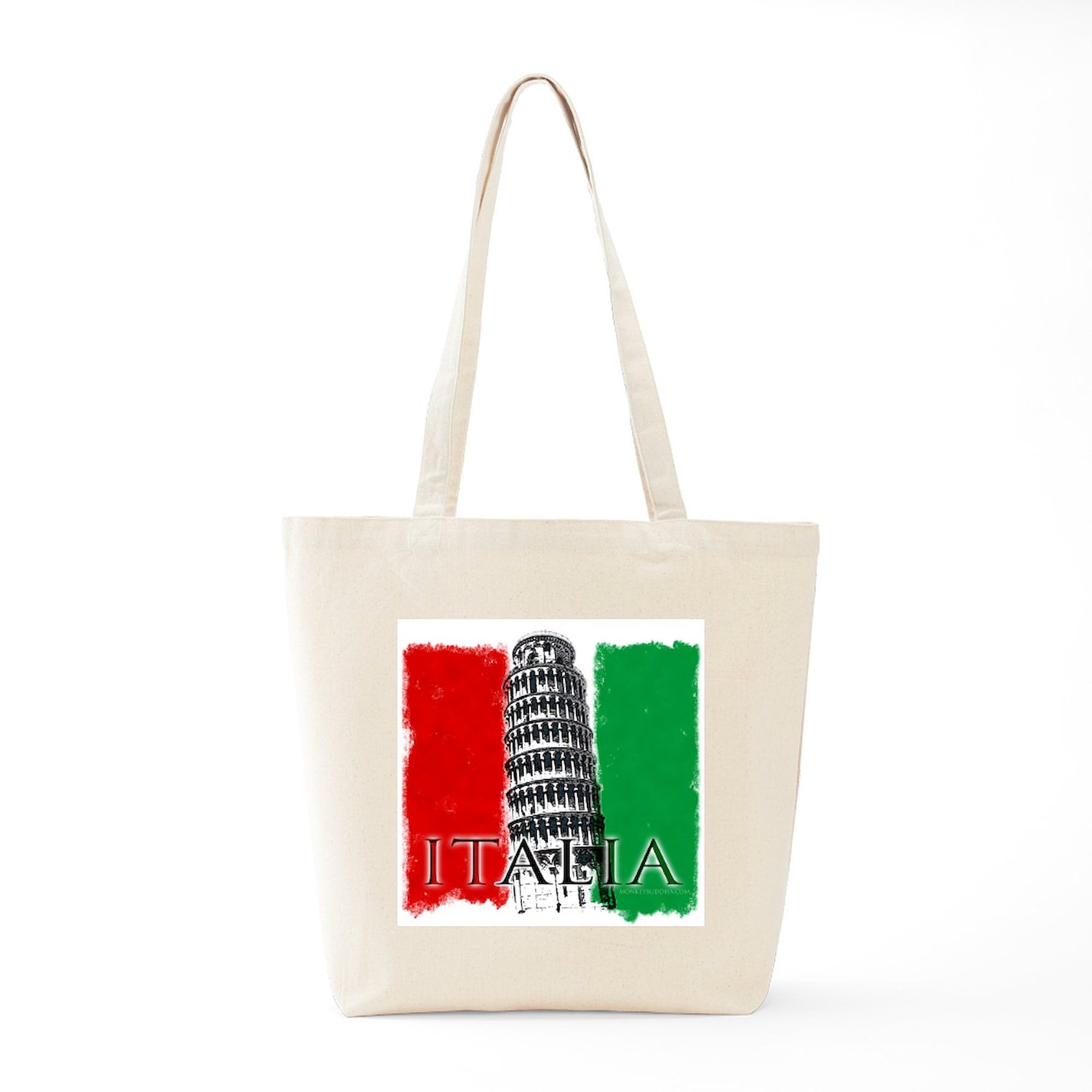 Pisa Italian Flag Tote Bag - Natural Canvas Reusable Shopping Bag with Italian Design | Perfect for Groceries, Beach Trips & Travel