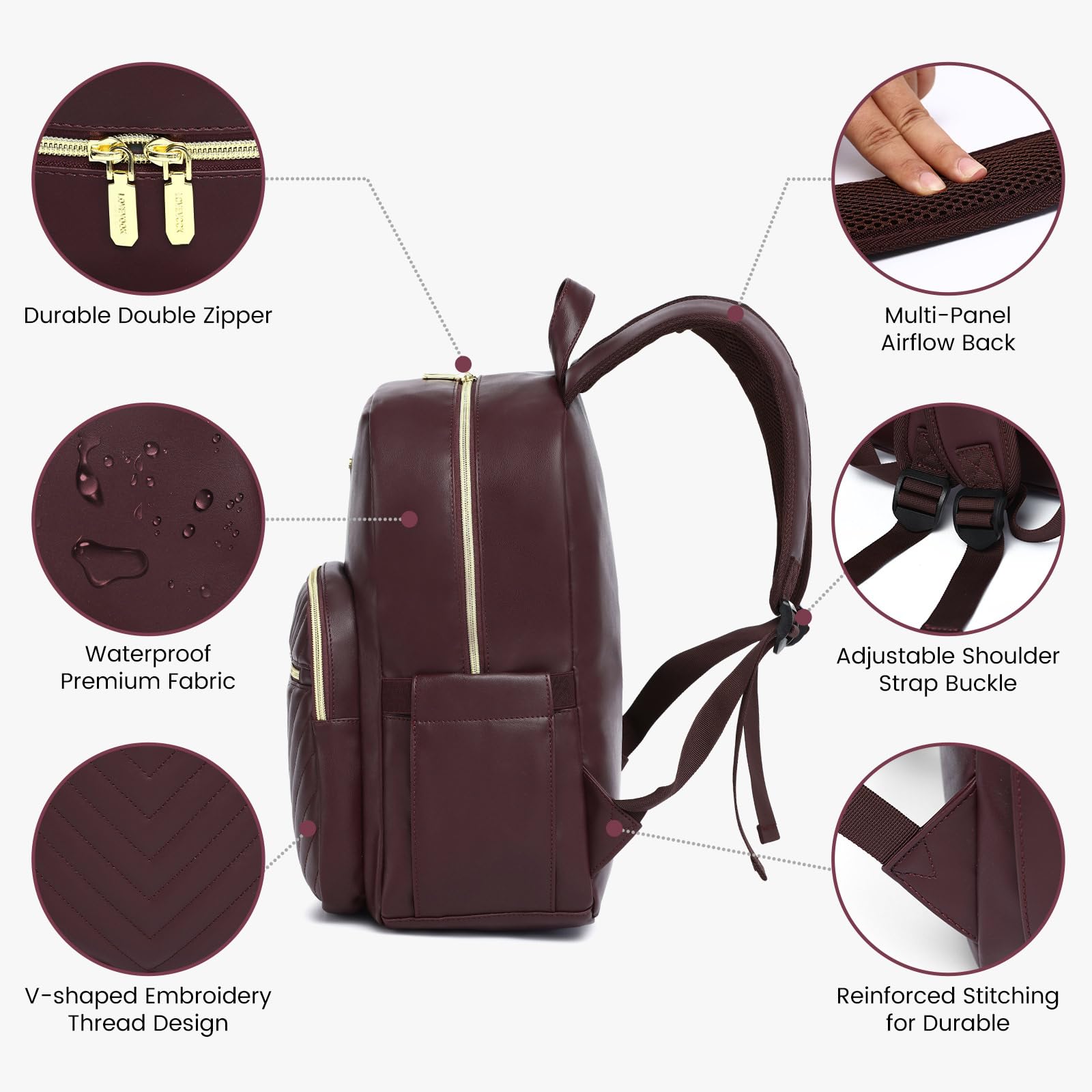 LOVEVOOK Women's Waterproof Mini Backpack Purse - Lightweight Small Backpack Set of 2 (Wine Red) - Perfect for Travel, Work, Gym & Daily Use