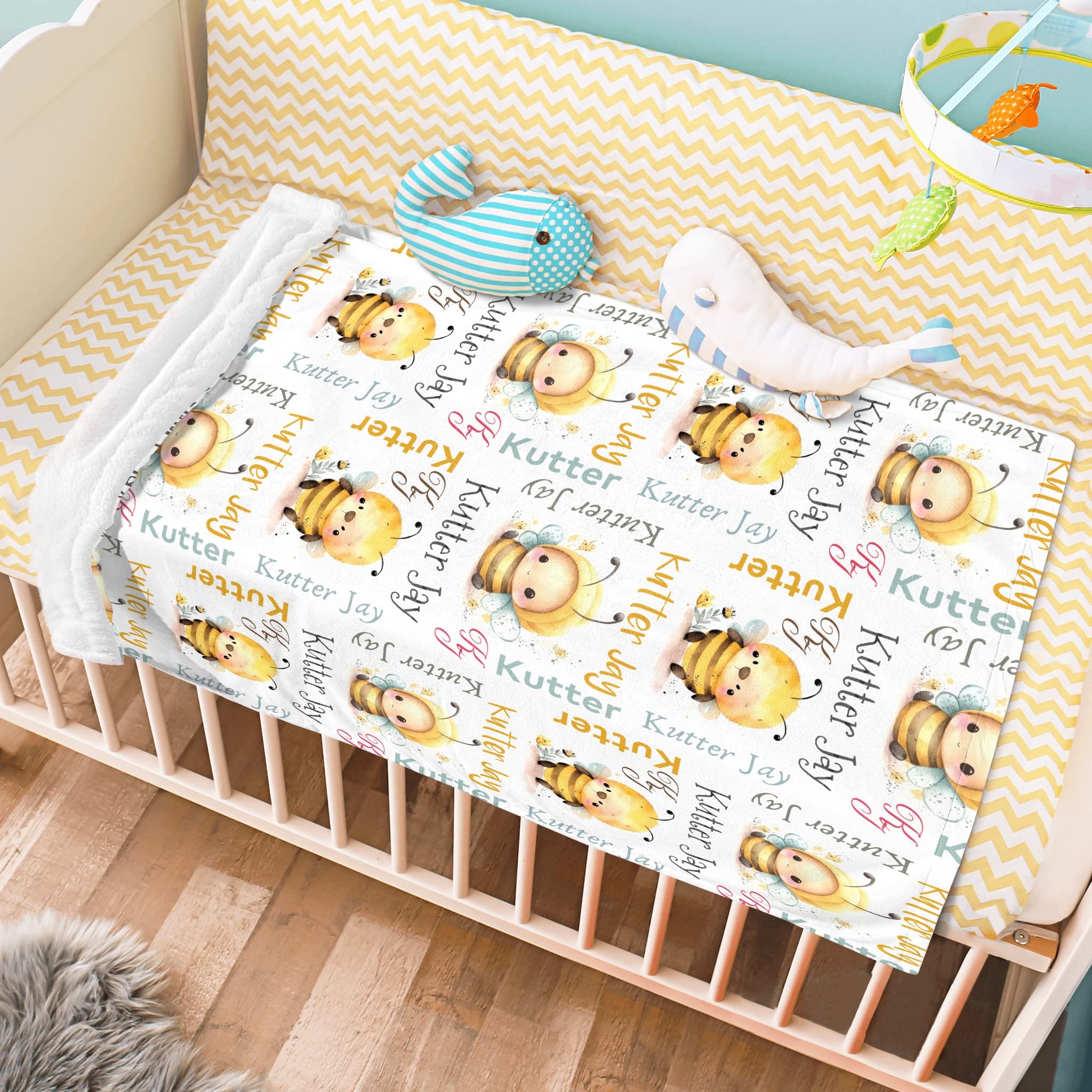 Personalized Baby Blanket for Newborns - Custom Monogrammed Swaddle & Receiving Blanket for Boys & Girls - Unisex Bee Design Milestone Throw 30x40 Inches - Perfect for Nursery, Photo Shoots & Gift Giving