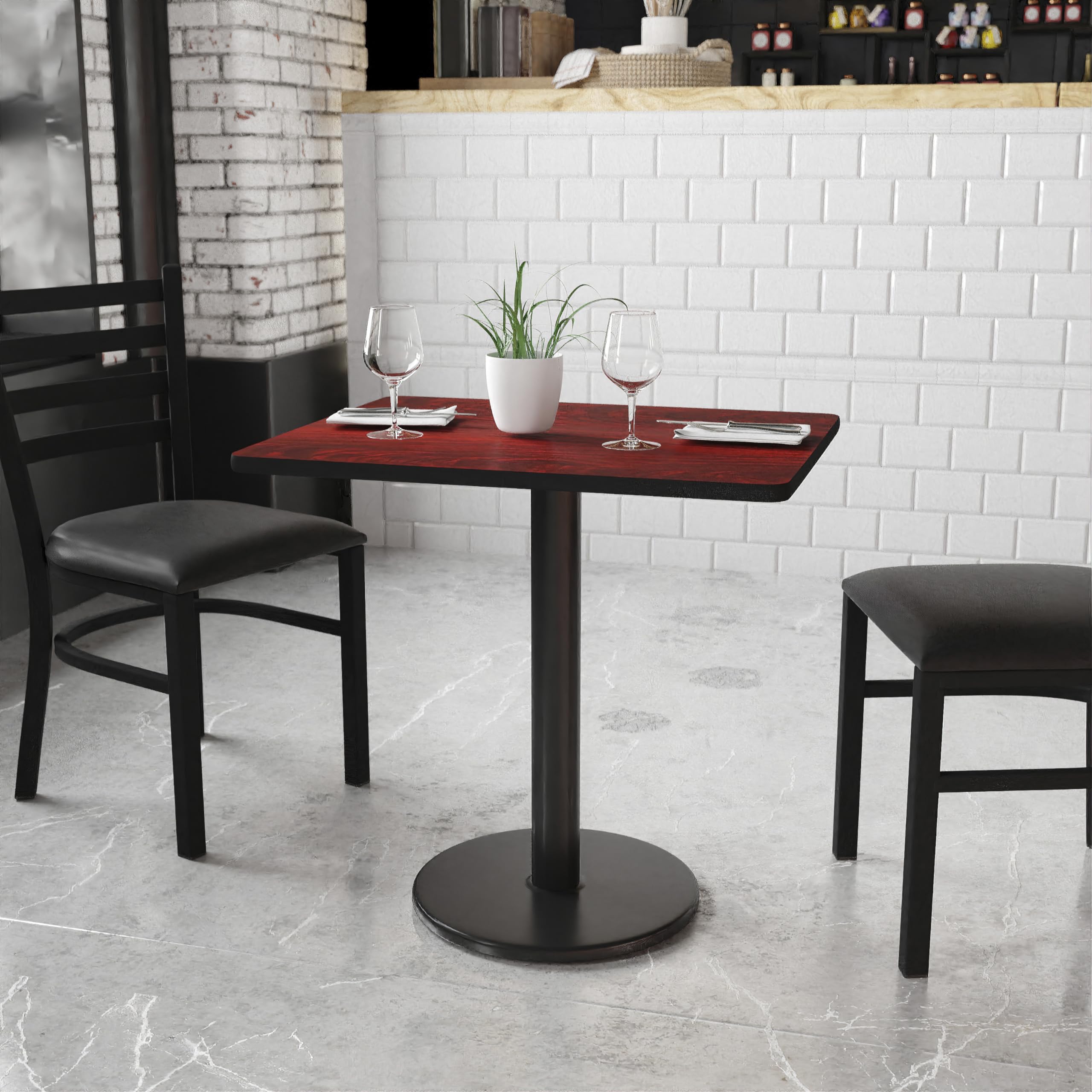 Flash Furniture 24'' x 30'' Rectangular Mahogany Laminate Table Top with 18'' Round Base - Perfect for Home Office, Conference Room, or Dining Area
