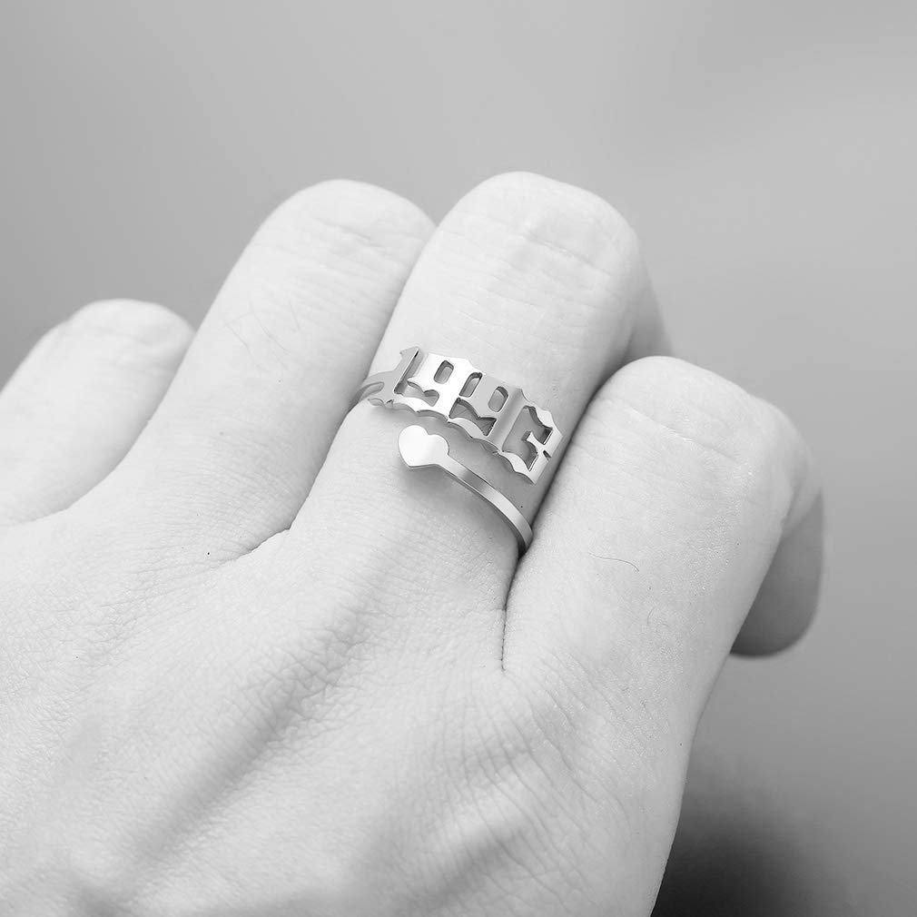 SKQIR Adjustable Initial & Birth Year Open Ring for Women - Gold/Silver Stainless Steel Promise, Engagement & Wedding Band - Delicate Jewelry Gift for Girlfriend, Anniversary, Valentine's Day | Perfect for Everyday Wear, Special Occasions & Romantic Gifts