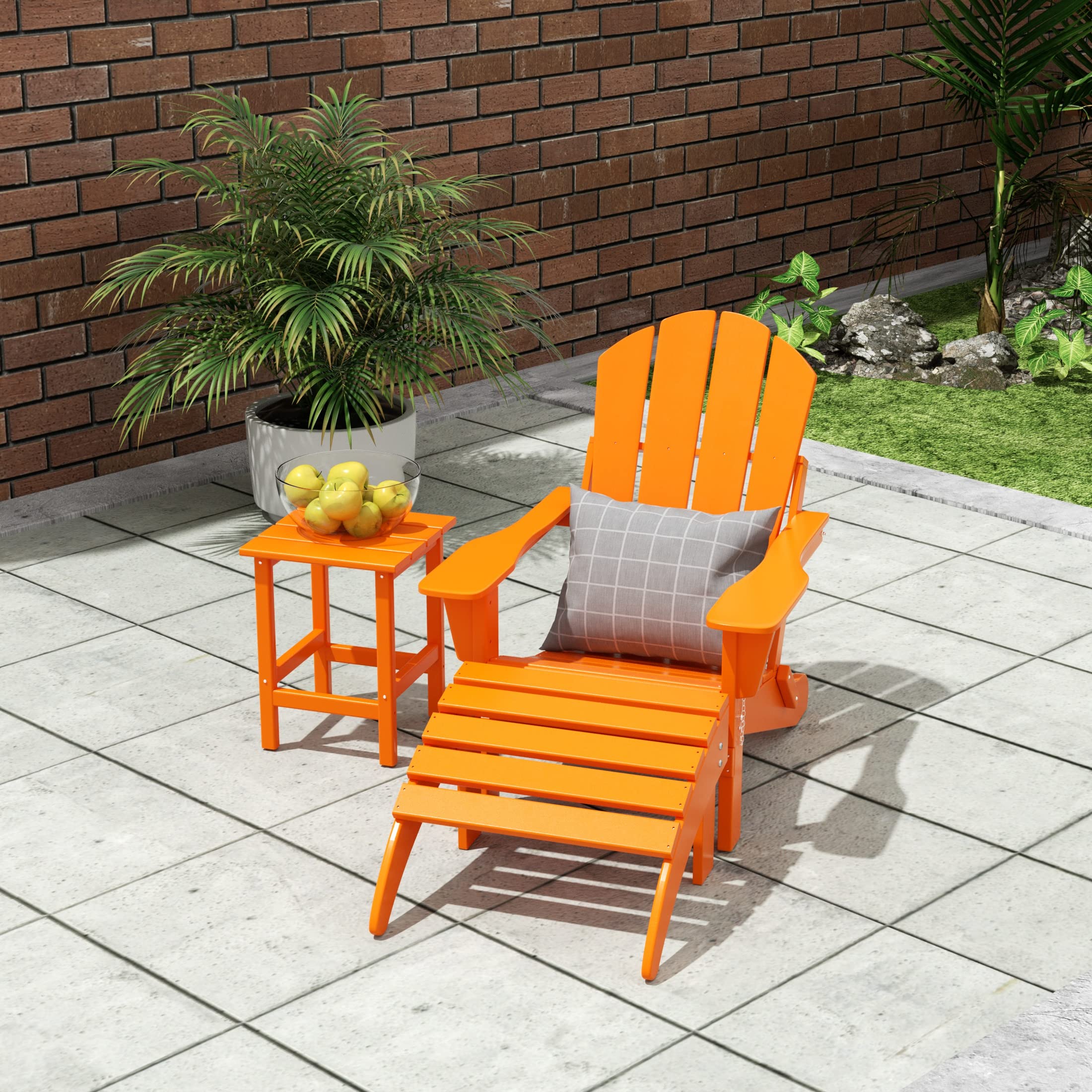 HDPE Adirondack Chair Set with Ottoman & Table - Outdoor Patio Furniture for Garden & Backyard
