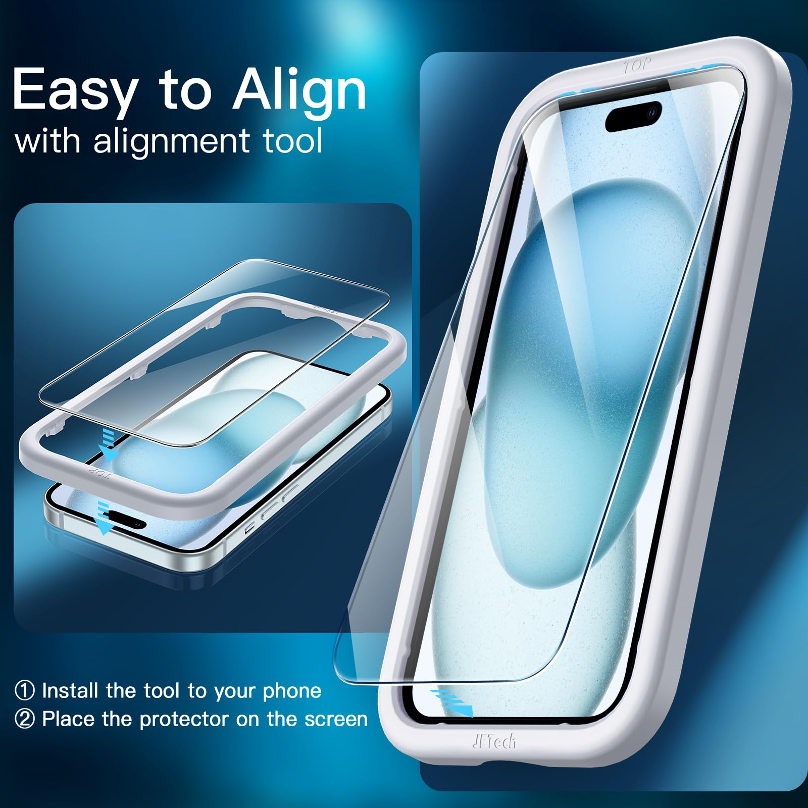 JETech 5-in-1 Matte Shockproof Case for iPhone 15 (6.1-Inch) - Includes 2-Pack Tempered Glass Screen Protectors & Camera Lens Protector - Translucent Blue Back Cover for Everyday Protection & Style