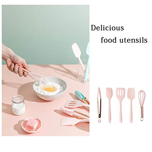 Premium Silicone Kitchen Utensil Set - 6-Piece Non-Stick Cooking Tools with Turner, Tongs, Spatula, Soup Spoon, Shovel & Oil Brush - Heat Resistant & BPA Free Kitchenware for Baking, Frying & Everyday Cooking