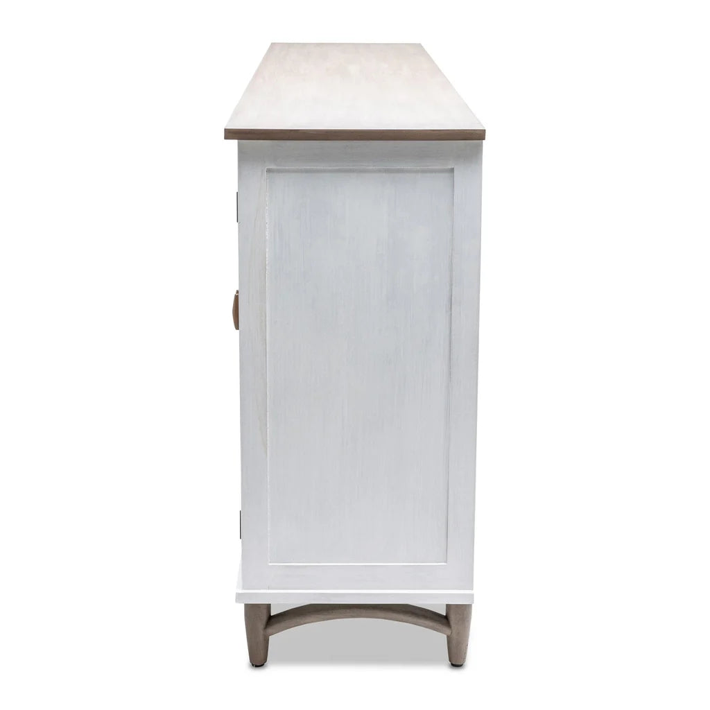Handmade Indian Solid Mango Wood Sideboard - Ethereal Whites Carved Furniture for Dining Room & Living Room Storage