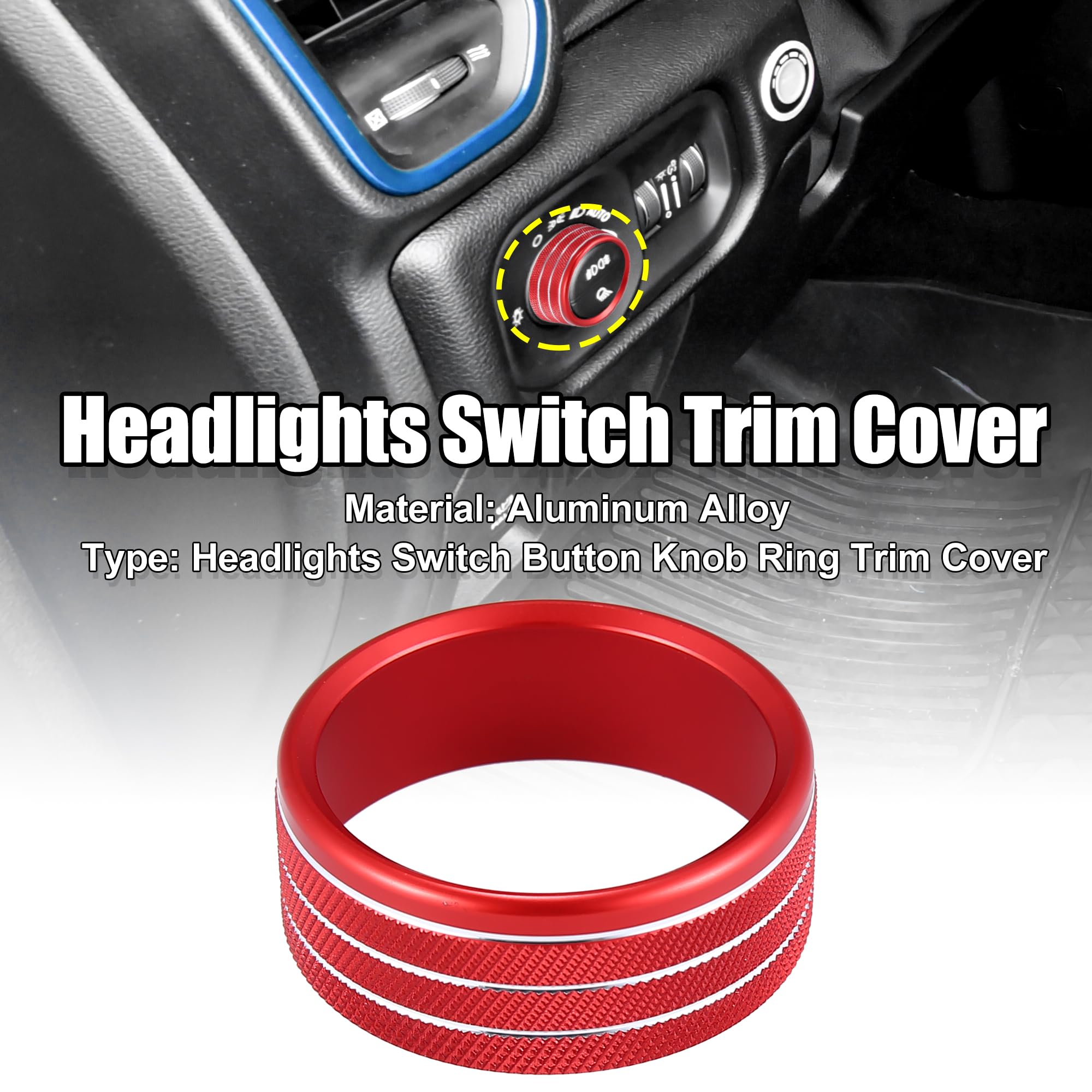 X AUTOHAUX Red Car Headlight Switch Button Knob Ring Trim Cover - Compatible with Dodge Ram 2018 2019 2020 2021 Models - Interior Decoration Accessory for Enhanced Dashboard Styling & Night Driving Visibility