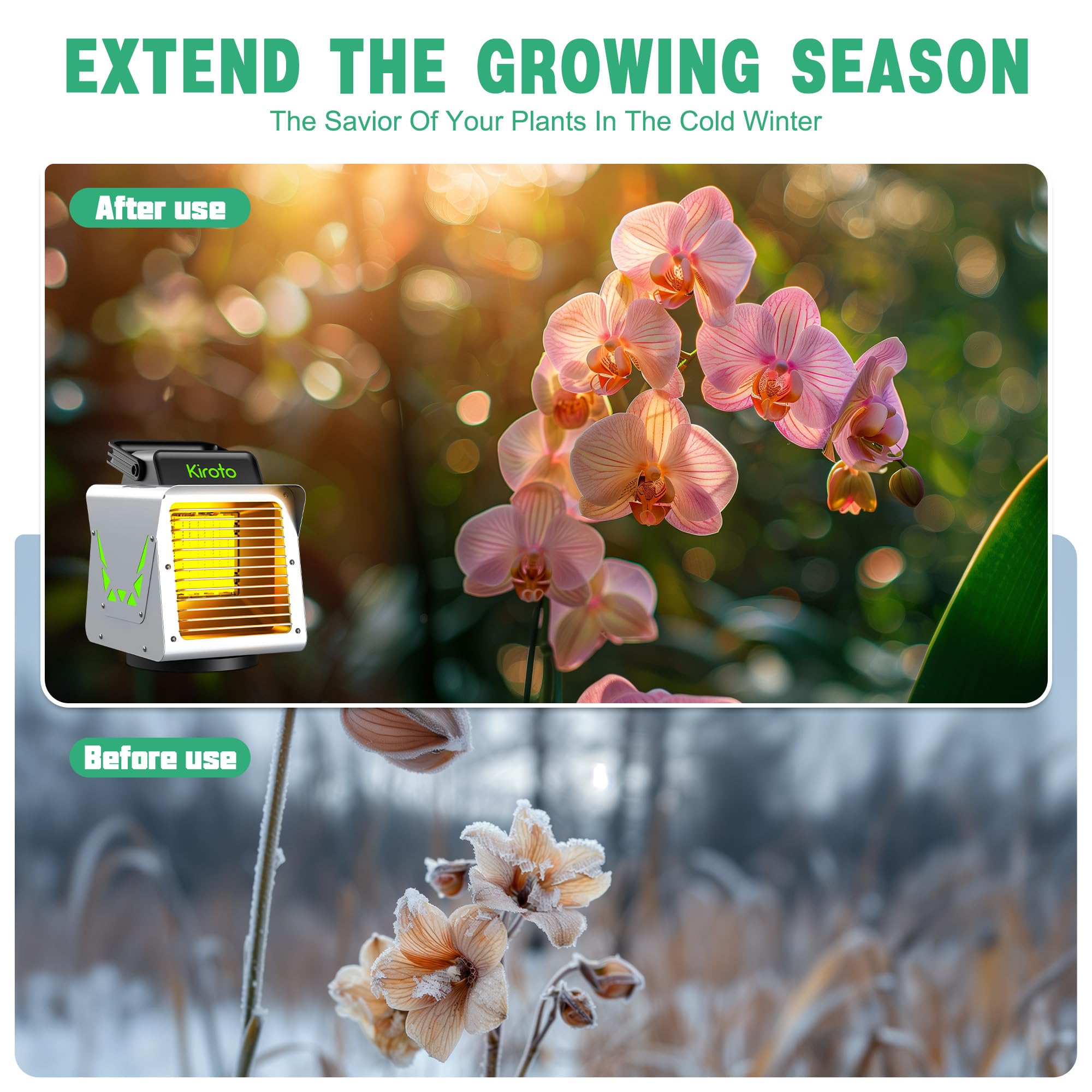 1500W Smart Greenhouse Heater with Thermostat & APP Remote Control - Portable Electric Heater for Plants, Vegetables, Flowers - Safe Indoor/Outdoor Use for Greenhouses, Grow Tents, Garages, Sheds & Winter Plant Protection