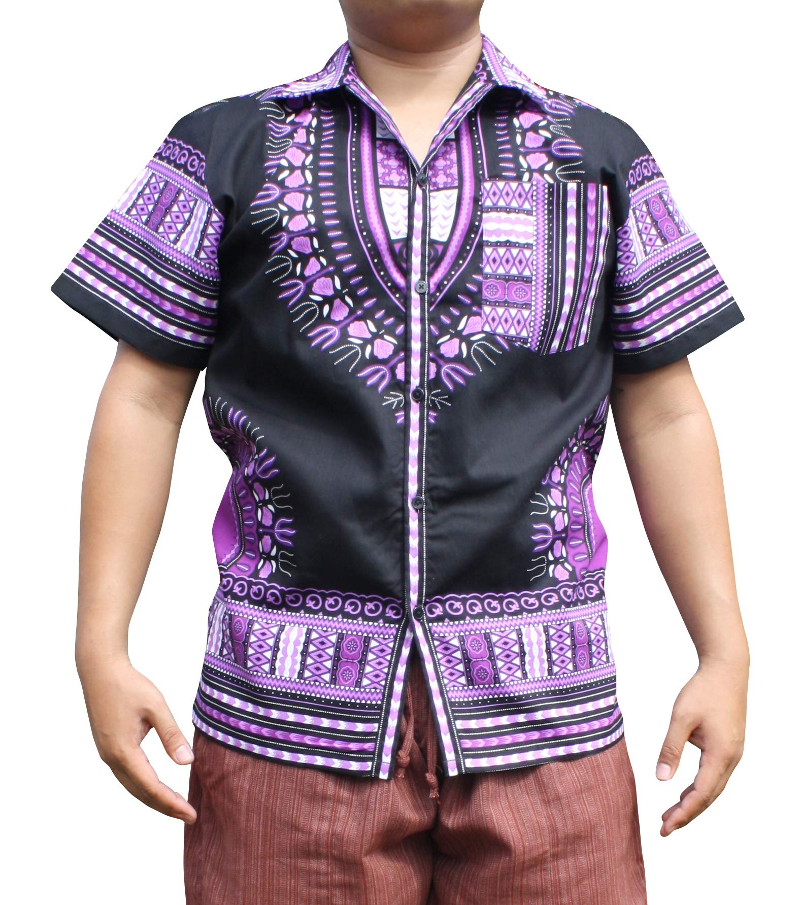 Premium African Dashiki Art Hawaiian Shirt - 100% Pure Cotton, Large Collar Men's Aloha Shirt for Beach Vacation, Summer Party & Casual Wear