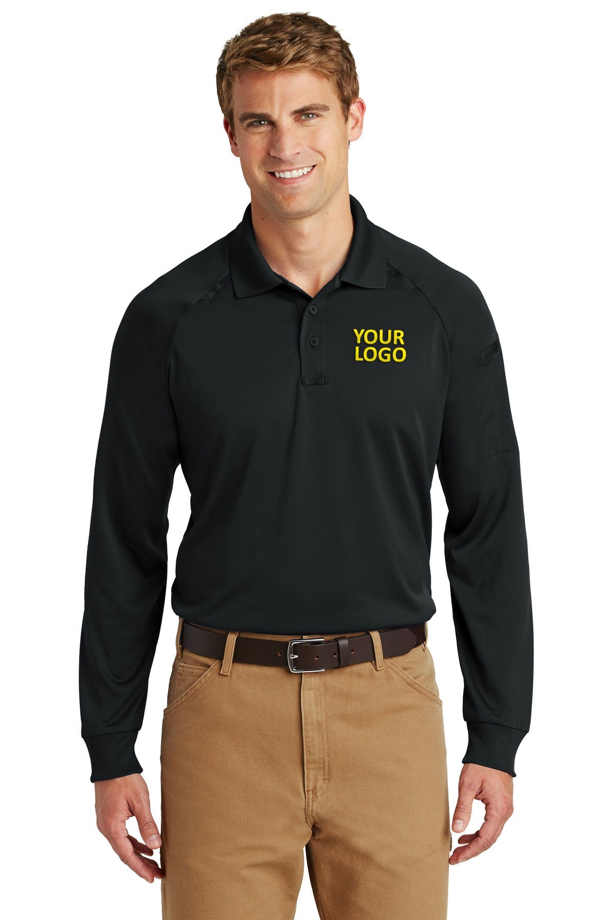CornerStone Men's Long Sleeve Tactical Polo Shirt - Durable Performance Work Shirt for Outdoor, Hunting & Military Use - Black