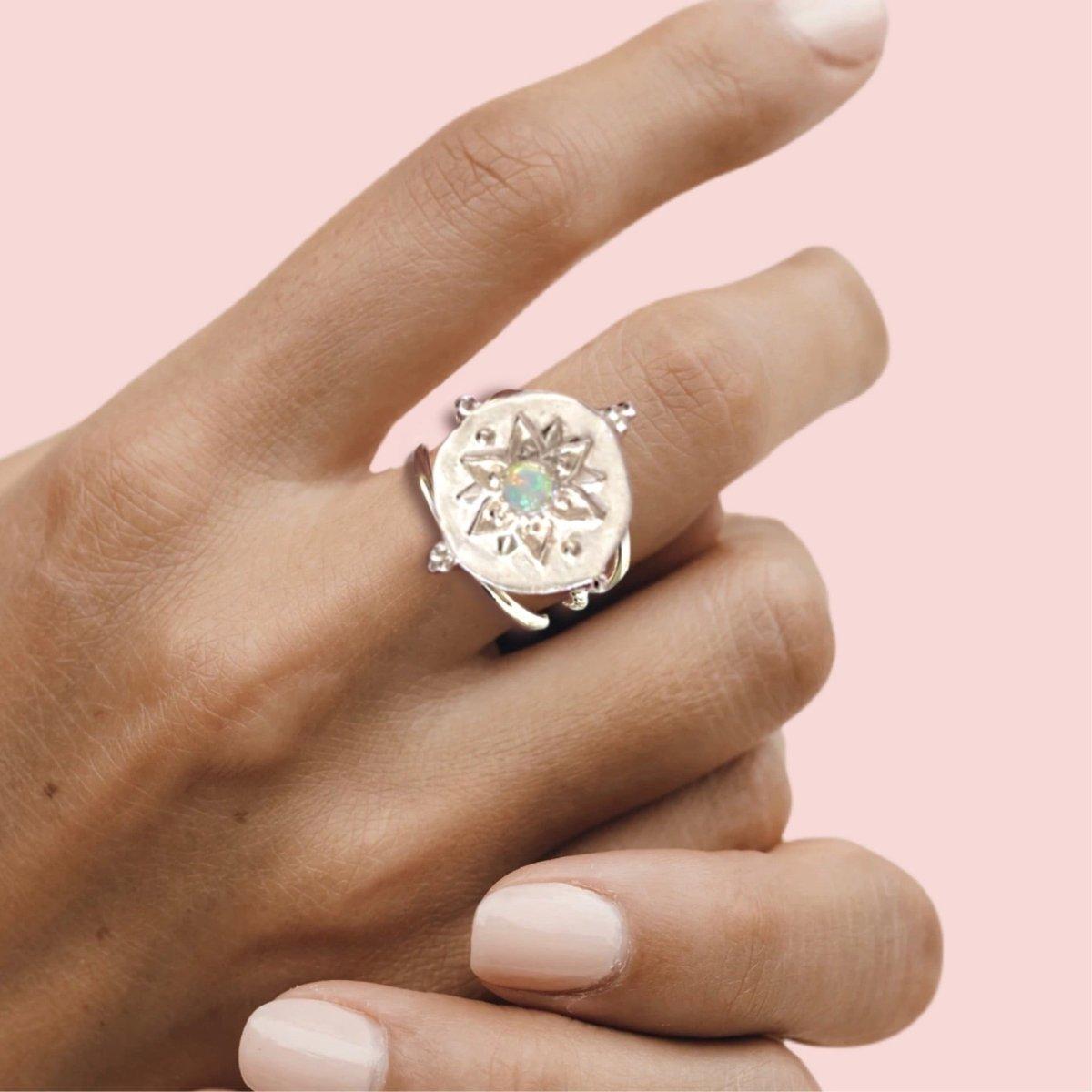 Laihas Intricate Vera May Sterling Silver Boho Ring with Genuine Opal - Elegant Bohemian Jewelry for Women, Perfect for Weddings, Parties & Everyday Wear