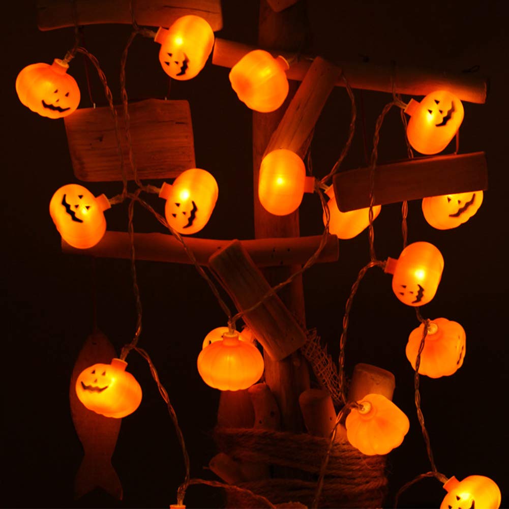 Halloween LED Pumpkin String Lights - 3D Waterproof Orange Jack-O-Lantern with 20 LEDs & 8 Lighting Modes | Battery Operated Indoor/Outdoor Decor for Parties, Porch, Yard, and Holiday Celebrations