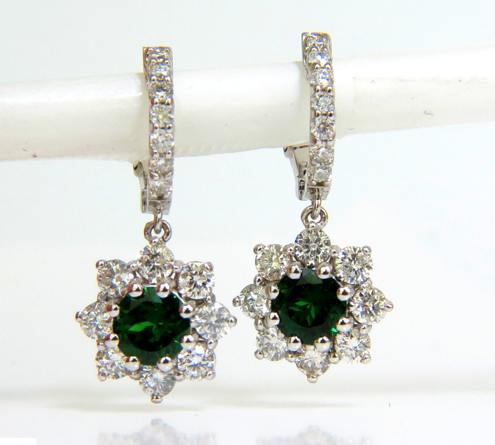 2.88CT Natural Fine Gem Tsavorite Diamond Dangle Hoop Earrings in 14K Gold (G/VS) - Elegant Jewelry for Parties, Weddings & Special Occasions