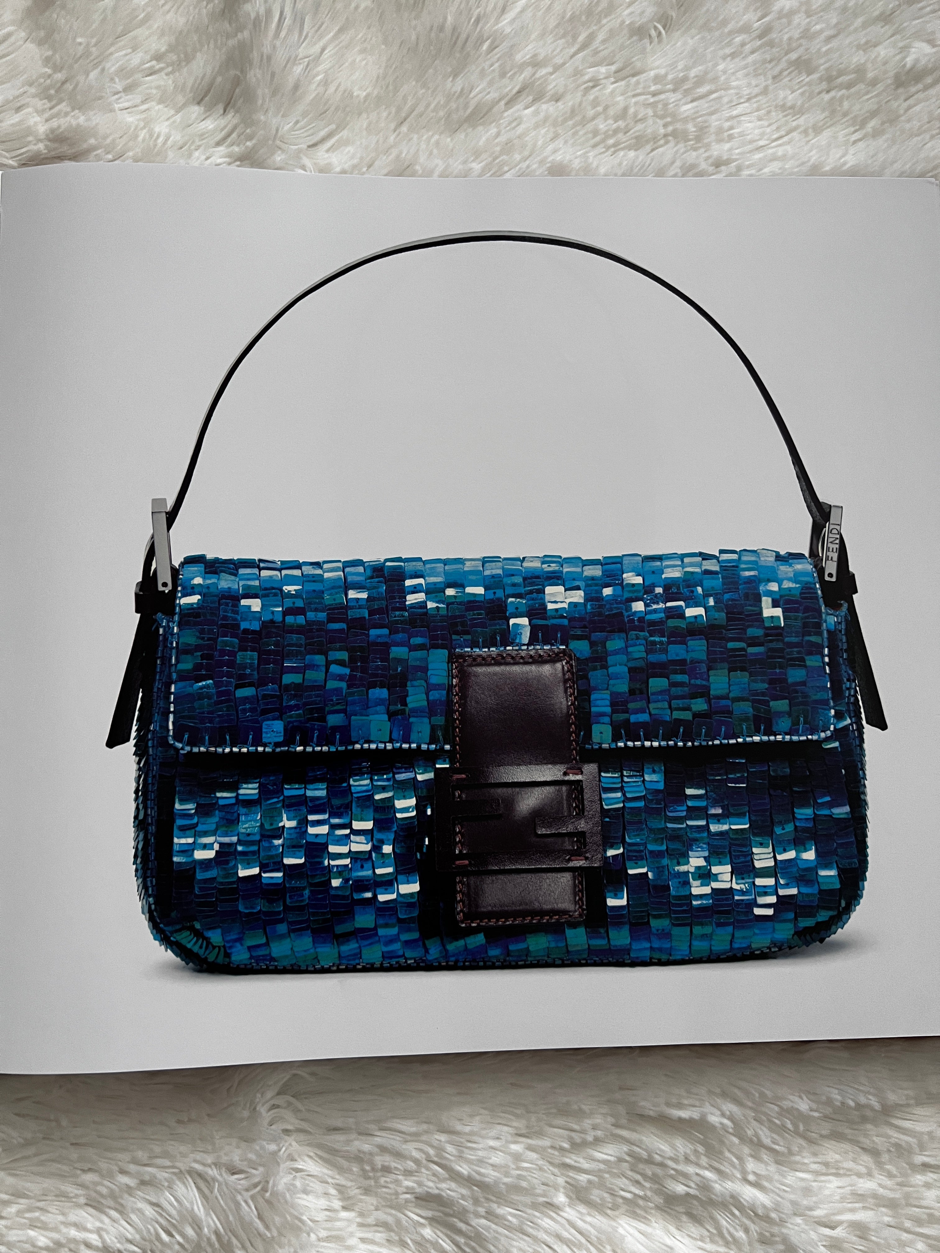 Vintage Blue Mermaid Sequin Baguette Bag - Elegant Evening Clutch for Parties, Weddings & Special Occasions