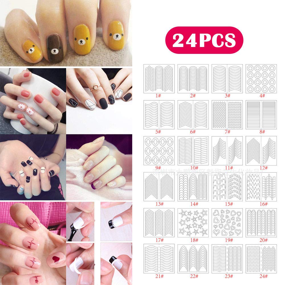 24 Sheets French Manicure Nail Art Tip Stickers & Guides - DIY Nail Decoration Set for Salon & Home Manicures - Perfect for Bridal, Party & Special Occasion Nails
