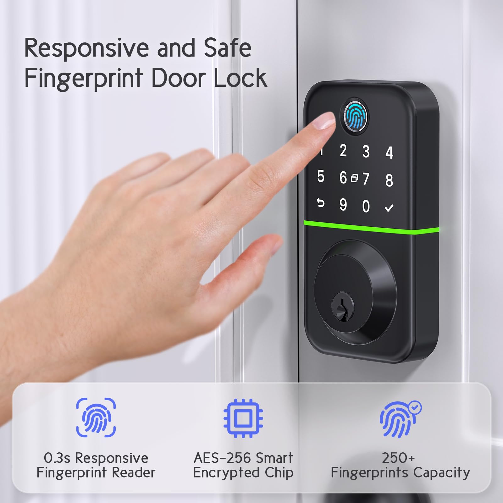 Smart Keypad Door Lock with Fingerprint & APP Control - Keyless Entry Deadbolt with 2 Levers - Waterproof Electronic Door Lock with Code - Perfect for Front Door Security & Smart Home Access