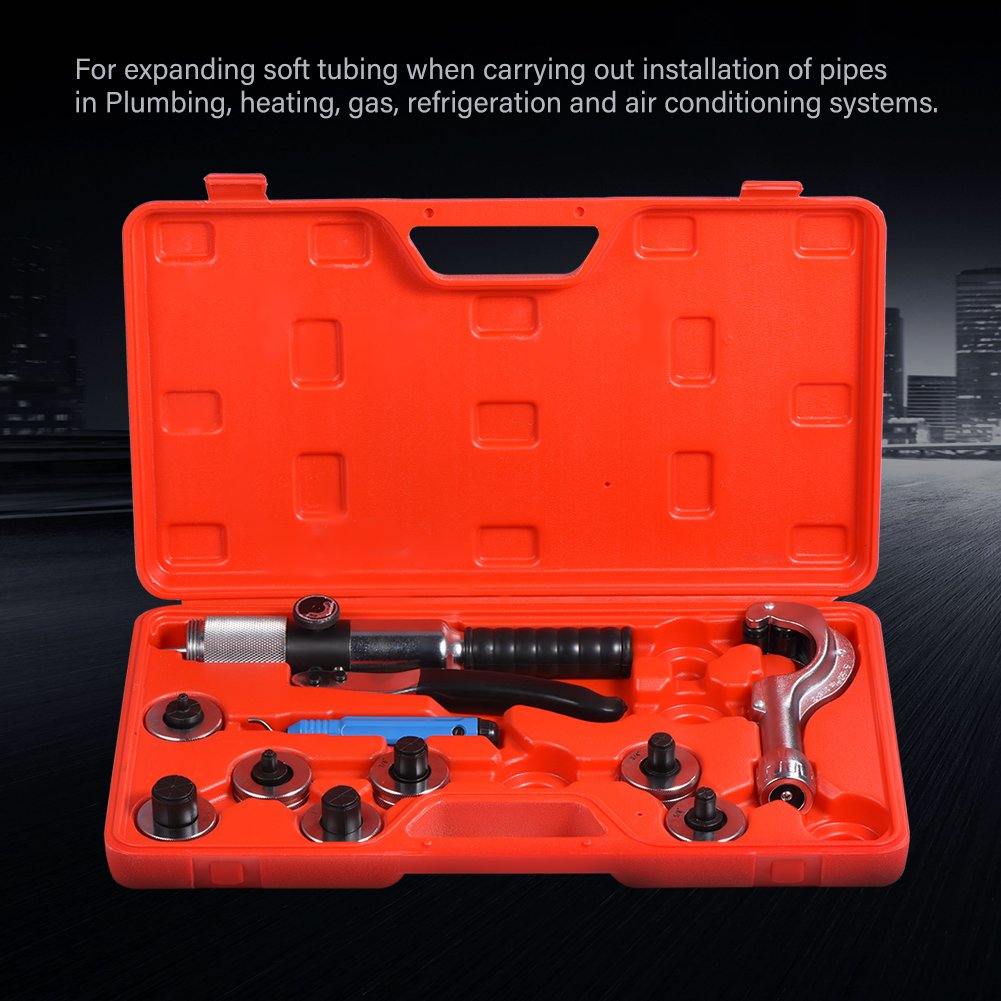 EVTSCAN CT-300A Hydraulic Tube Expander Kit - Professional Tubing Expanding Tool with 7 Expander Heads for Soft Copper, Aluminum, Titanium & Steel Tubes - Perfect for HVAC, Plumbing & Automotive Repair