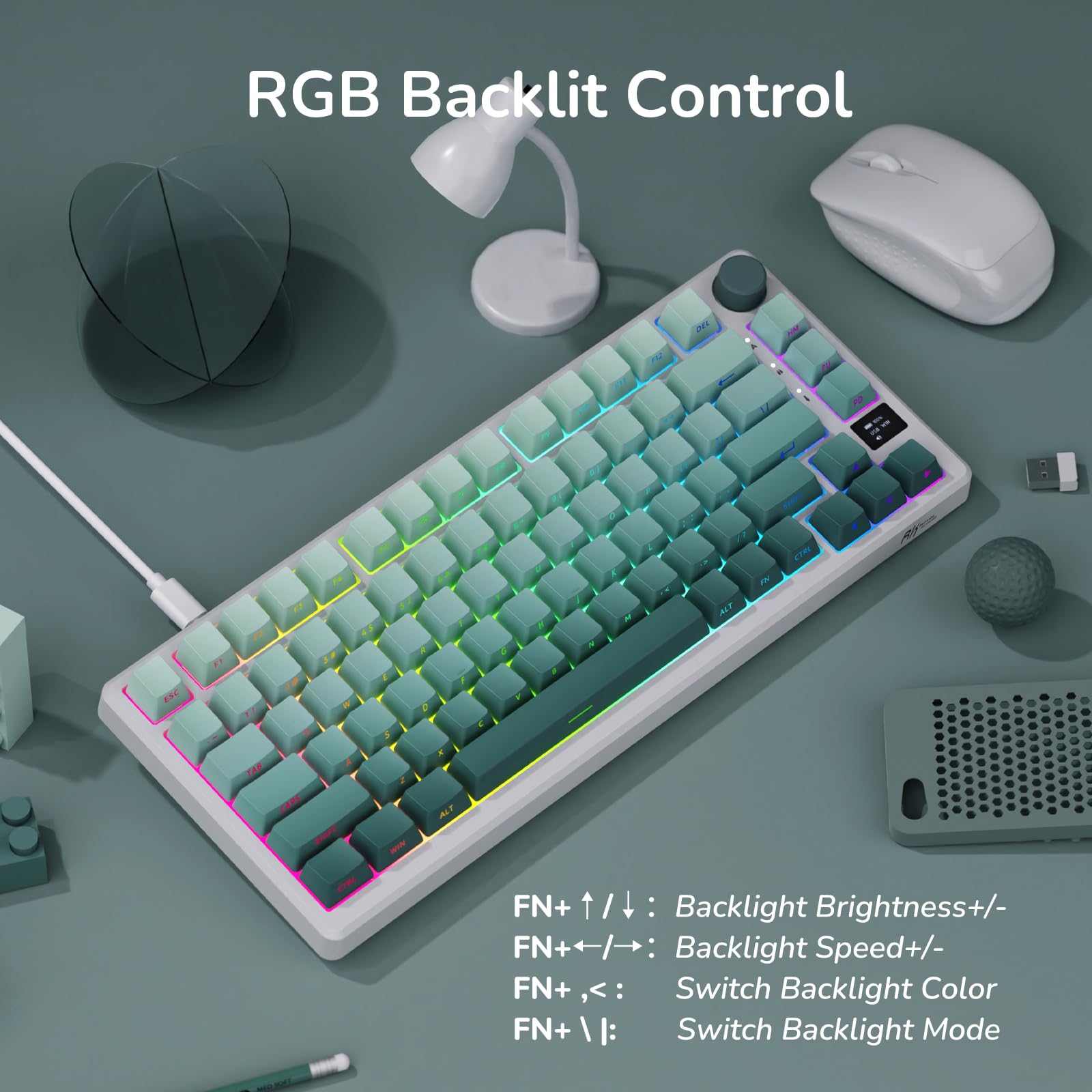 RK ROYAL KLUDGE M75 Wireless Mechanical Gaming Keyboard - 75% Compact 81 Keys with OLED Display, Rotary Knob & RGB Backlit | 2.4GHz/BT5.1/Wired Triple Mode | Hot-Swappable Cloud Switch & Gasket Mount | PBT Side-Printed Keycaps for PC/Mac Gaming & Office Typing