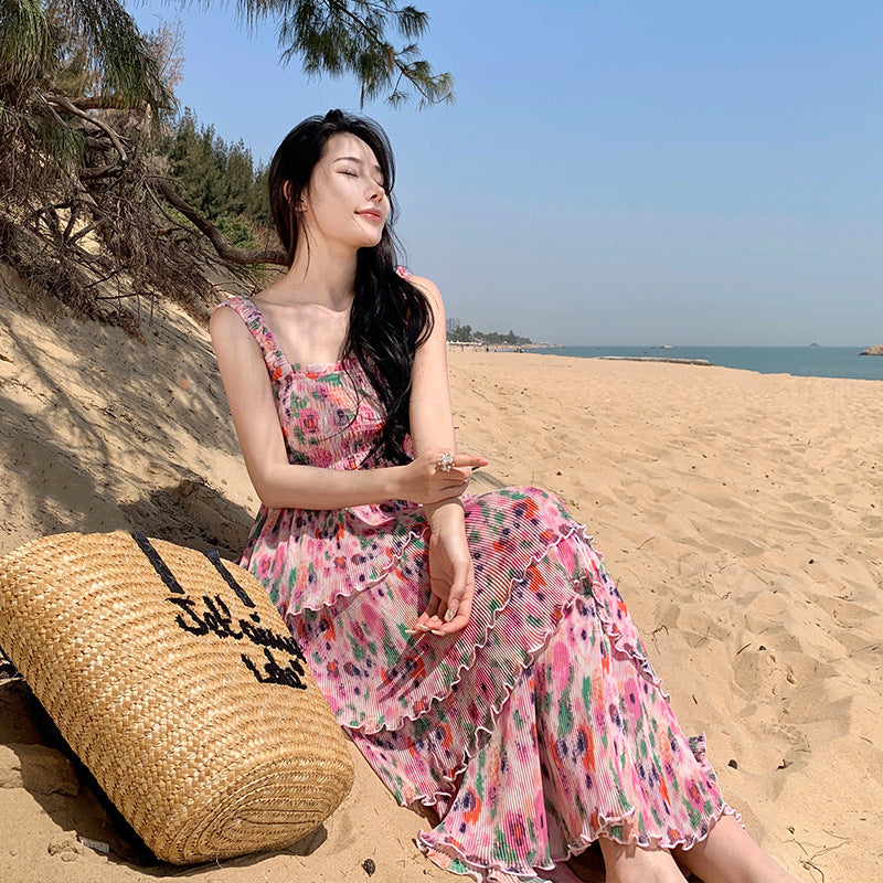 2023 Summer Floral French Long Dress - Elegant Holiday & Beach Suspender Maxi Dress for Women | Perfect for Vacations, Weddings, and Outdoor Events