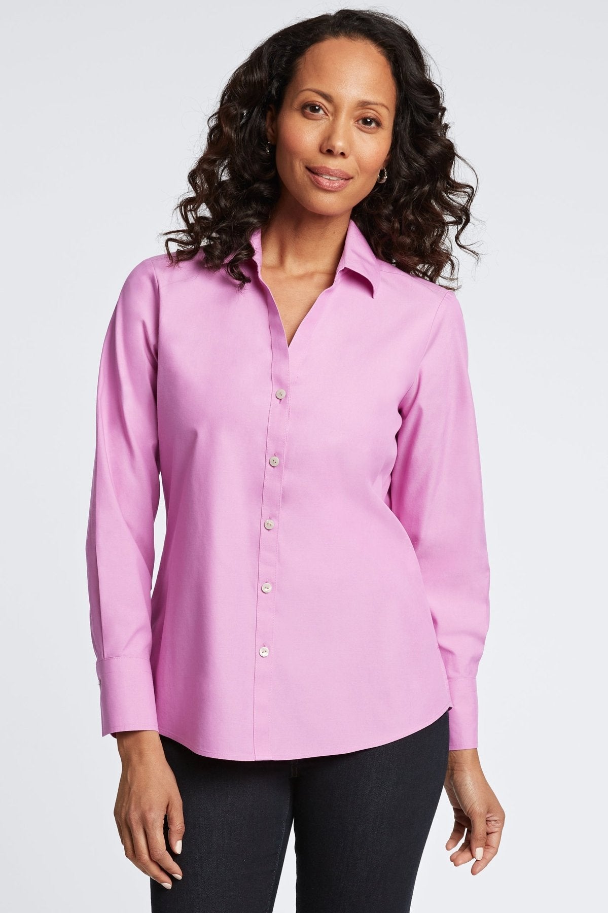 Mary No Iron Pinpoint Long Sleeve Shirt for Women - Wrinkle-Free Office Blouse - Perfect for Business Casual & Professional Workwear