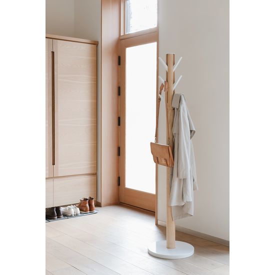 Vintage Flapper Coat Rack - White & Natural Wooden Wall Mounted Hooks for Entryway, Bedroom or Bathroom Organization