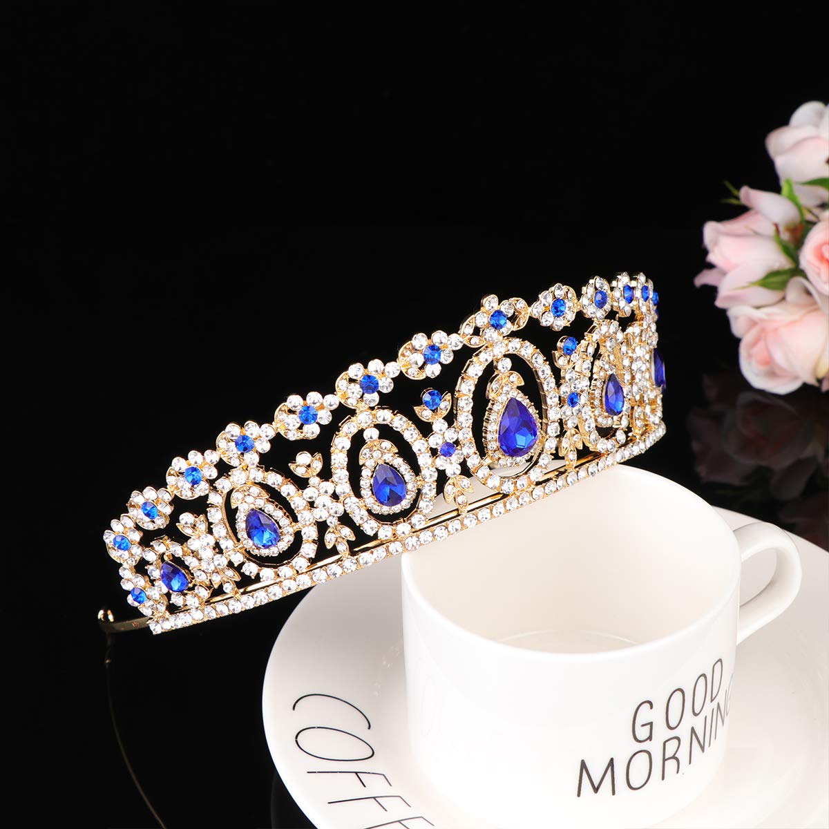 1PC Baroque Bridal Crown Rhinestone Crystal Tiara - Wedding, Birthday, Pageant Hair Accessories for Women (Sapphire Blue) - Perfect for Bridal Showers, Prom, and Special Occasions