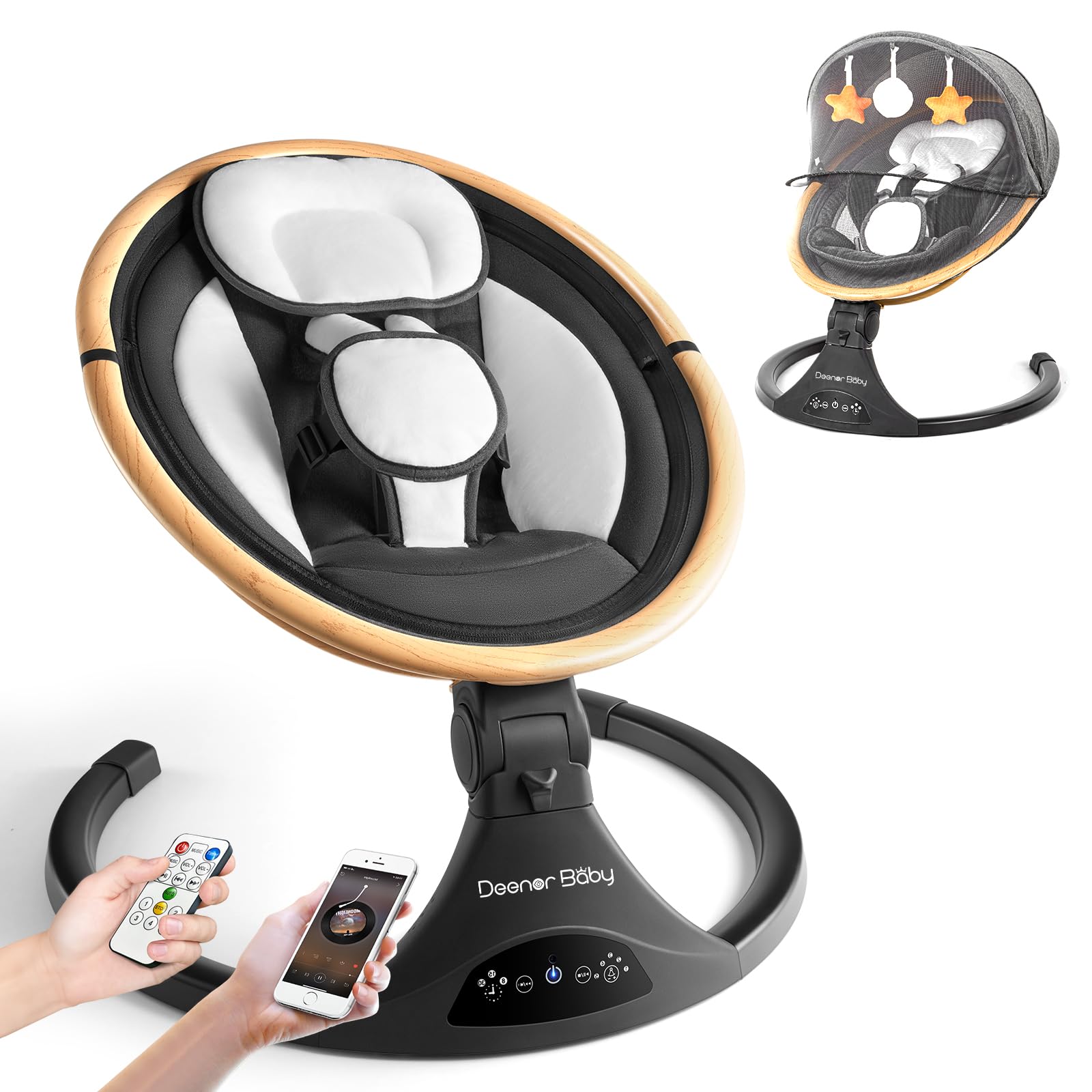 **Electric Baby Swing for Newborns to Toddlers - 5 Speed Adjustable, Portable Infant Swing with 5-Point Safety Harness & 3 Reclining Positions (Black) - Perfect for Nursery, Travel & Soothing Fussy Babies**