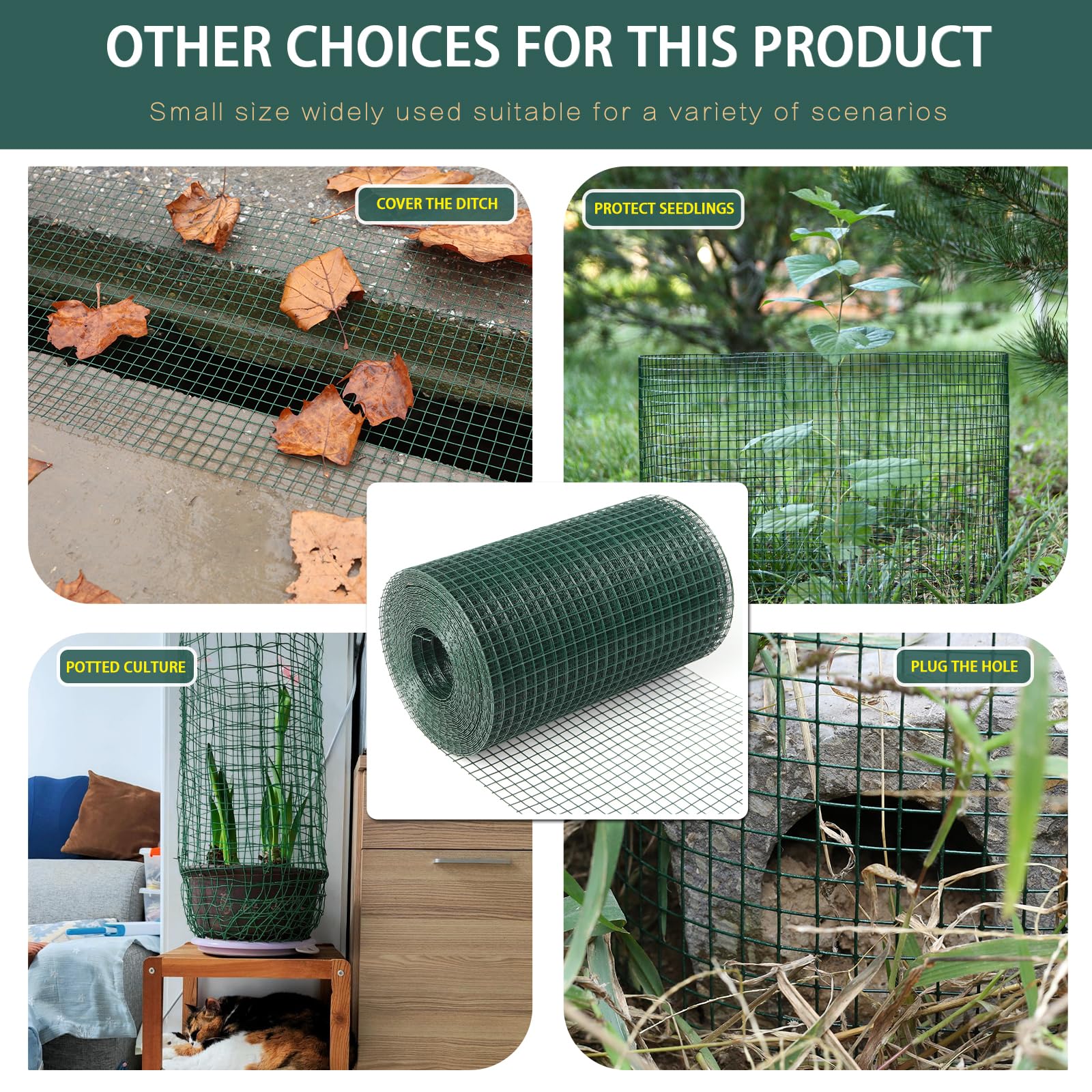1' x 100ft PVC Coated Green Chicken Wire - 36 Inch Welded Metal Hardware Cloth for Garden Fence, Snake & Raccoon Protection, Poultry Netting | Ideal for Backyard Gardens, Chicken Coops & Animal Enclosures
