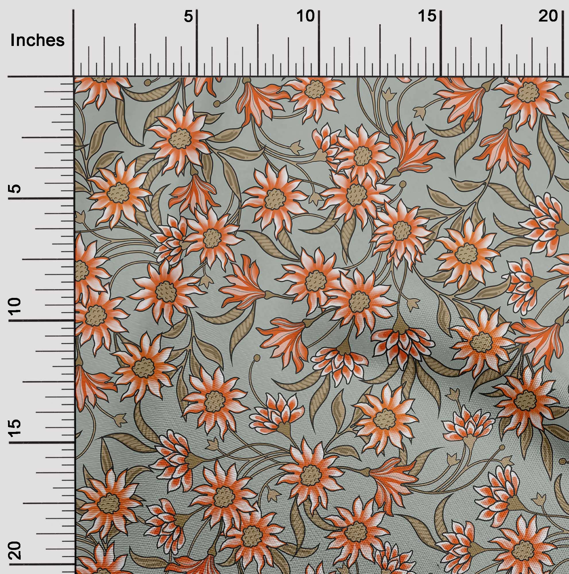 oneOone Silk Tabby Orange Floral Retro Fabric by The Yard - 42 Inch Wide Printed DIY Sewing Material for Clothing, Dresses, Scarves & Home Decor