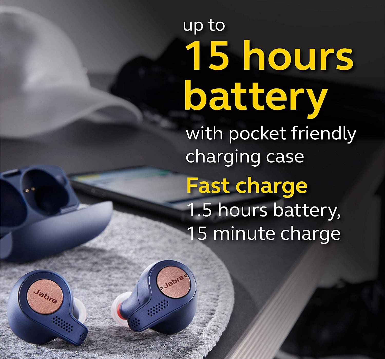 Jabra Elite 65t True Wireless Bluetooth Earbuds with Alexa Built-in, Charging Case - Copper Black | Noise Cancelling for Calls & Music | Perfect for Workouts, Commuting & Office Use
