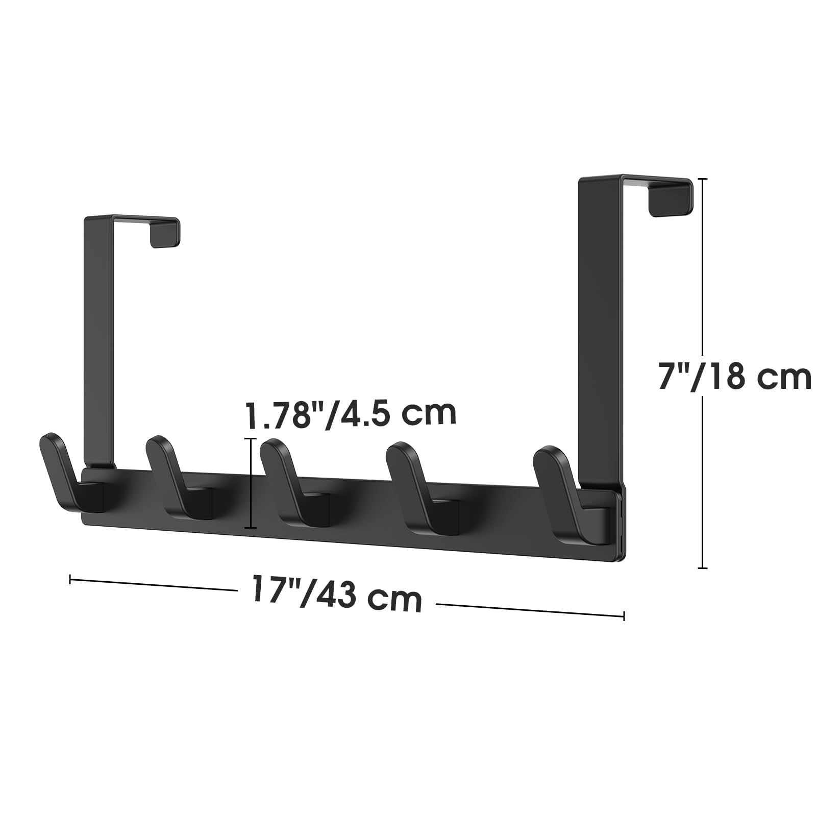 Over The Door Hooks Hanger - 2 Pack with Extended Brackets for Easy Installation - Matte Black Bathroom Towel Rack Organizer - Perfect for Bathroom, Bedroom, and Closet Storage Organization