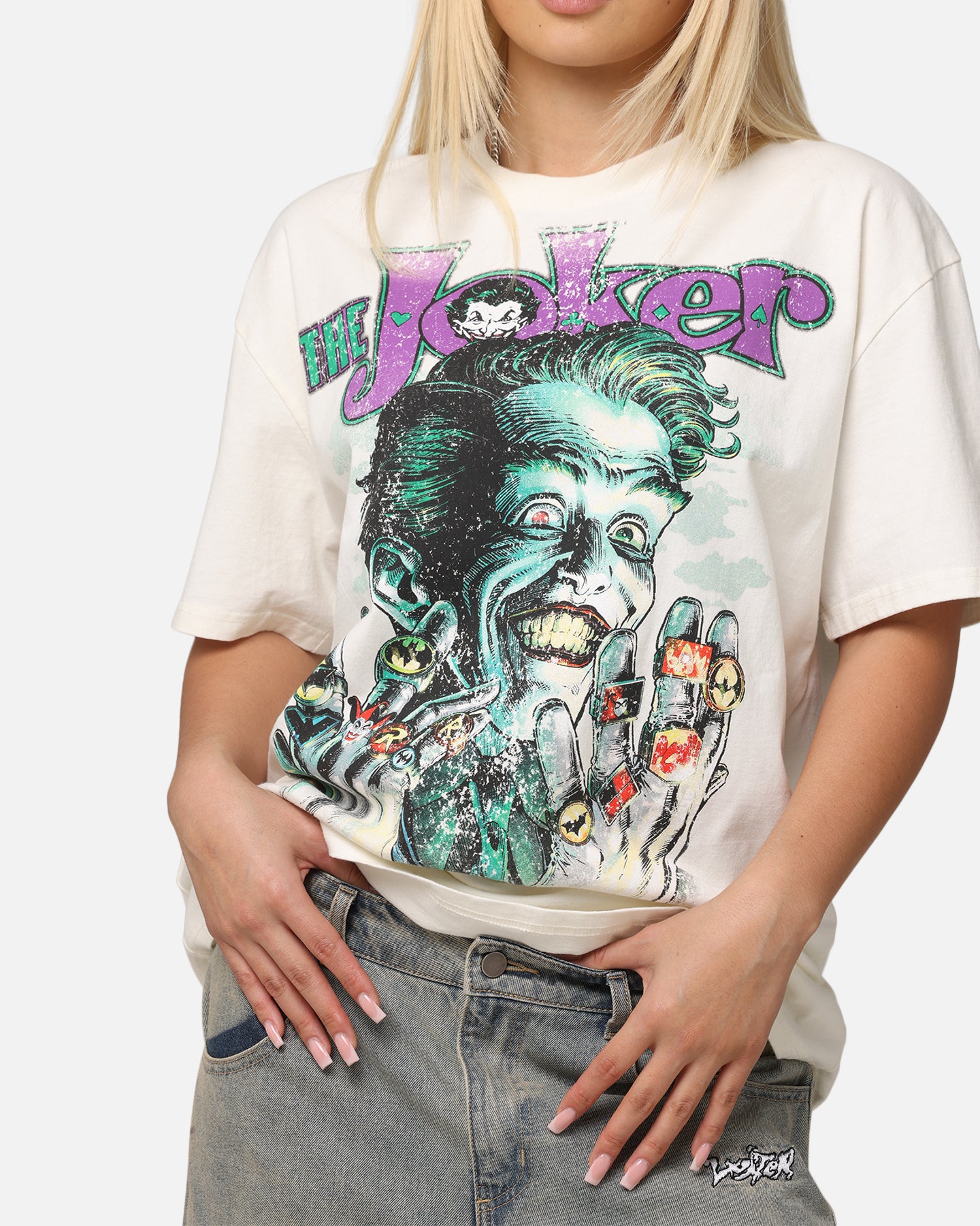 DC Batman The Joker Graphic T-Shirt - Vintage Heavy Cotton Tee for Men & Women - Off White - Perfect for Cosplay, Comic Con & Casual Wear