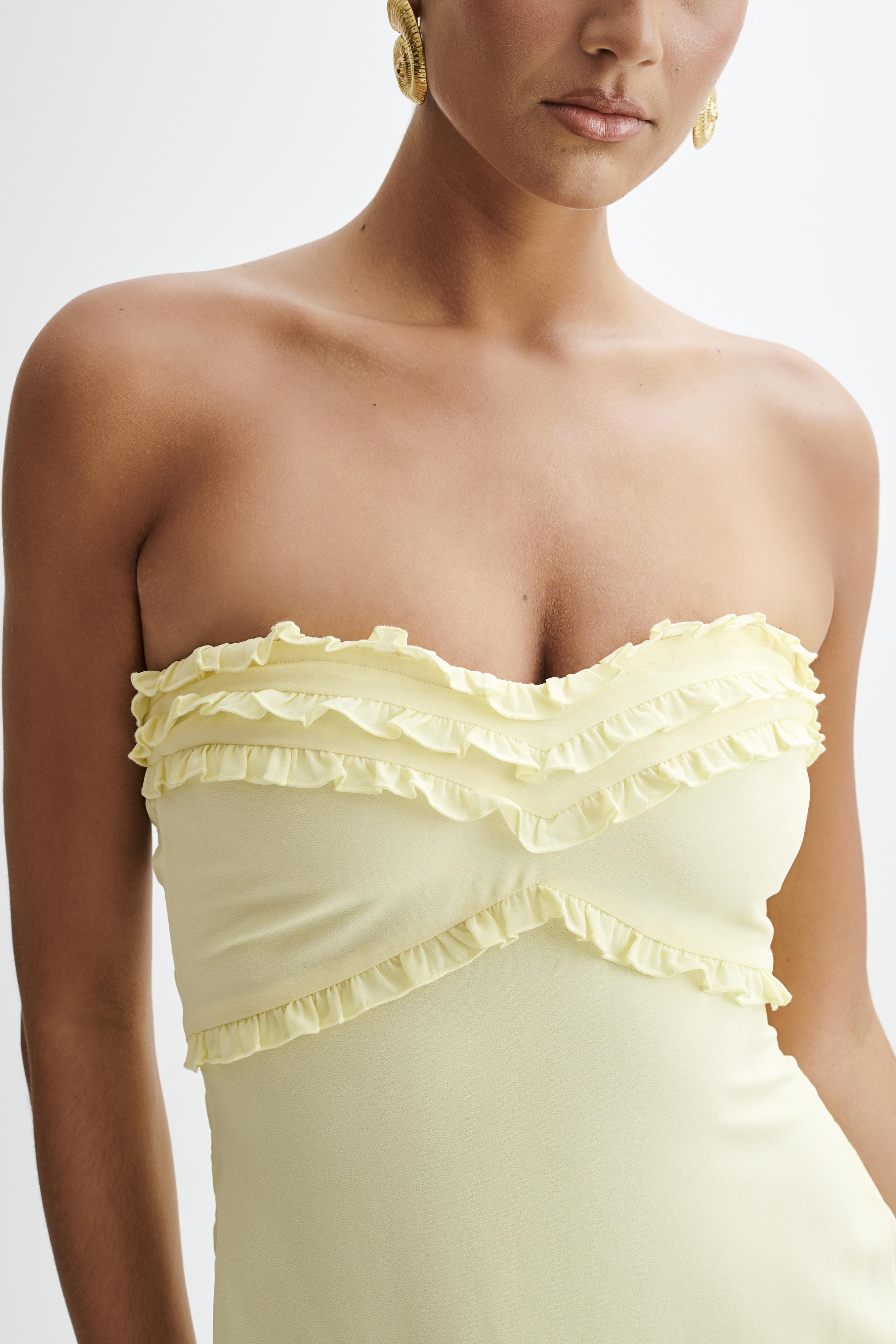 Olivette Strapless Chiffon Maxi Dress in Lemon Sherbet - Elegant Summer Beach Wedding Guest Dress for Women
