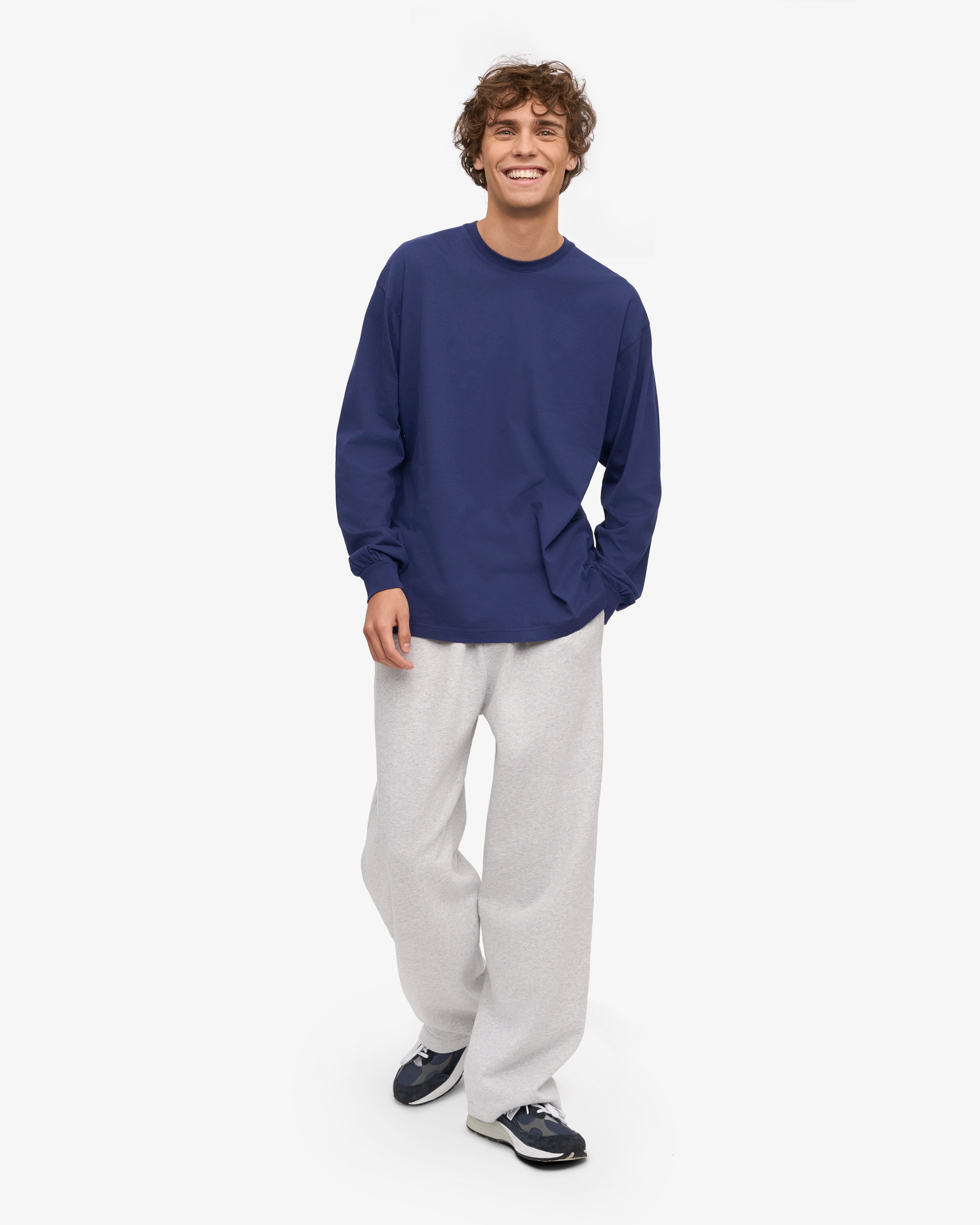 Organic Oversized Long Sleeve T-Shirt for Women - Soft Cotton Crewneck Tee - Marine Blue Casual Shirt - Perfect for Loungewear, Street Style & Layering