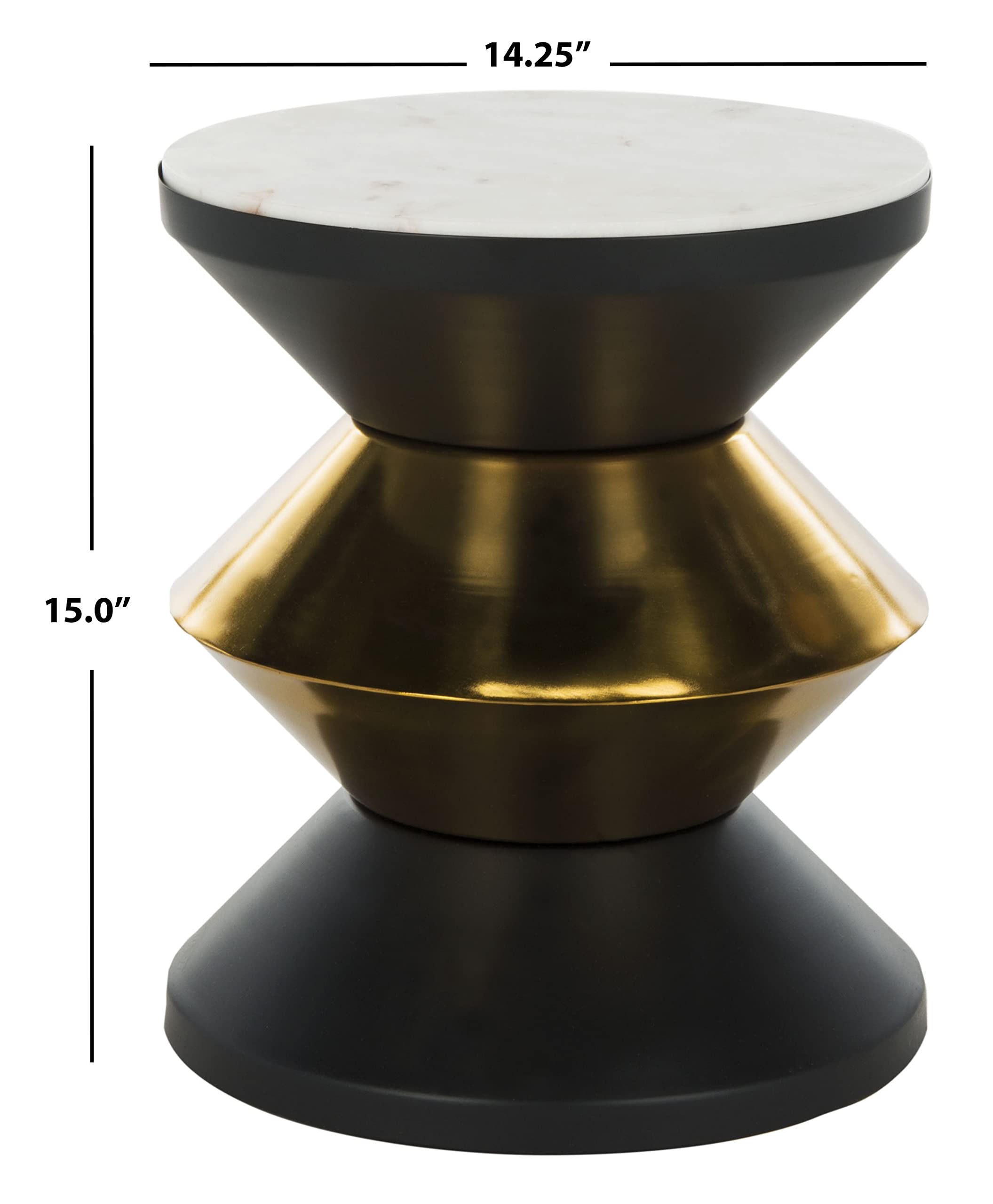 Safavieh Azizi Black and Gold Side Table with Stone Top - Elegant End Table for Living Room, Bedroom, or Office Decor