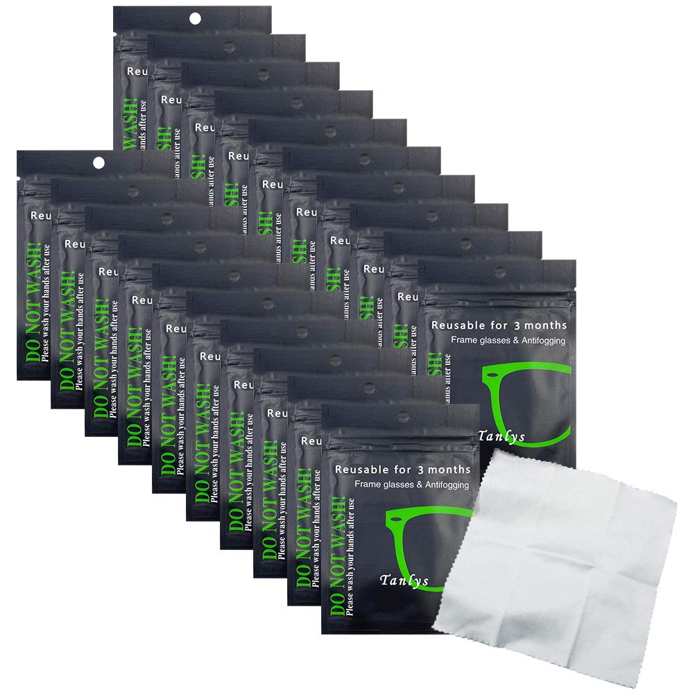 20 Pack Reusable Anti-Fog Wipes for Glasses - Microfiber Cleaning Cloth for Eyeglasses, Goggles, Windows & Mirrors - Prevent Fogging for Swimming, Skiing, Driving & Daily Use
