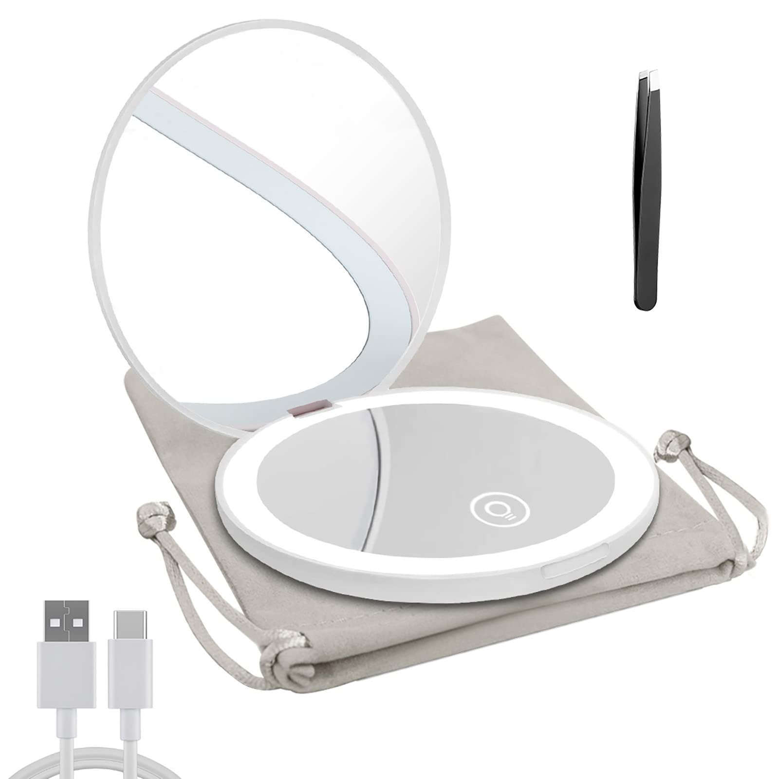 Compact LED Lighted Makeup Mirror - 1x/10x Magnification, Rechargeable & Dimmable 3.5 Inch Travel Mirror for Purse, Pocket or Handheld Use | Perfect for Home, Travel & On-the-Go Touch Ups