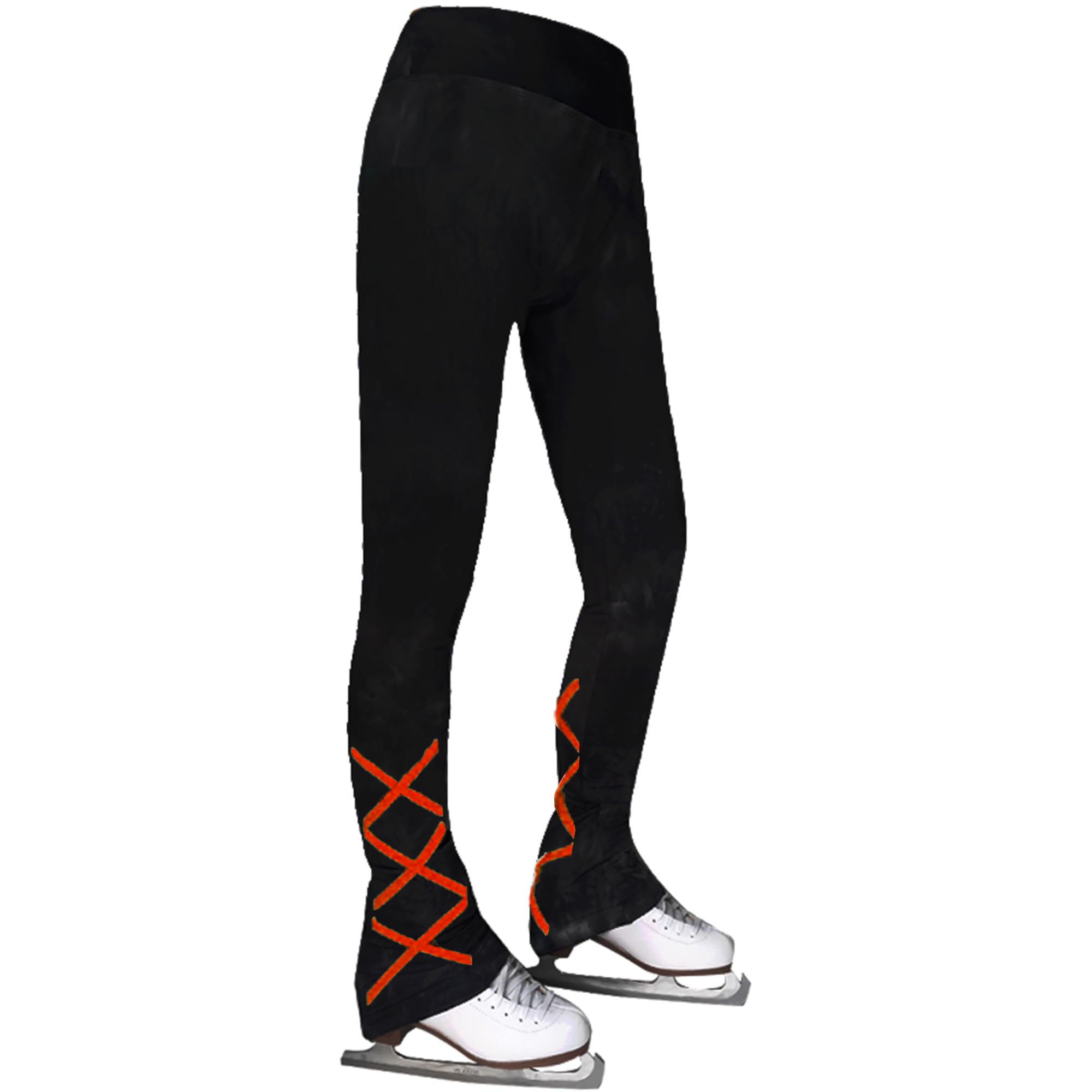 LIUHUO Women's & Girls' Figure Skating Pants with Cross Straps - Fleece-Lined Black Ice Skating Leggings for Kids & Adults - Perfect for Ice Rink, Winter Sports & Cold Weather Training