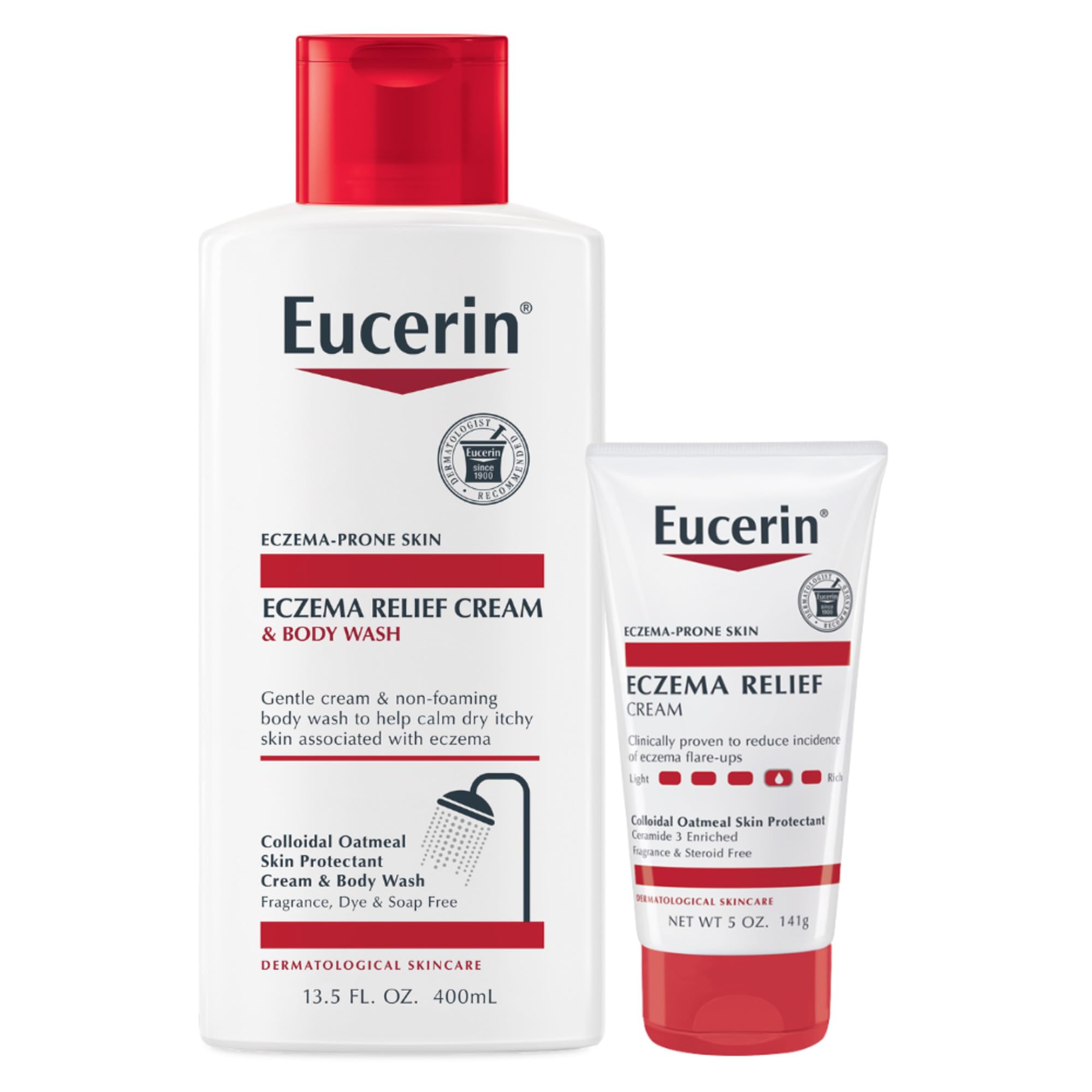 Eucerin Eczema Relief Cream & Body Wash Set (13.5 Fl Oz + 5 Oz) with Colloidal Oatmeal - Soothing Skin Protectant for Dry, Itchy Skin - Perfect for Daily Eczema Care & Sensitive Skin Relief