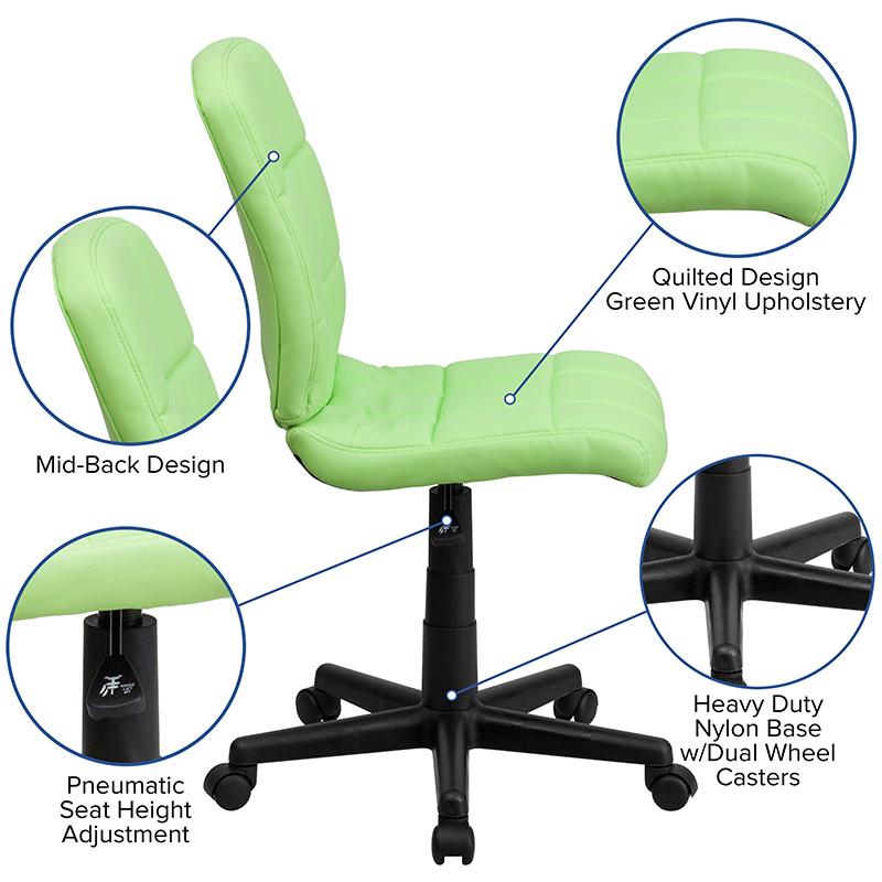 FLASH Clayton Mid Back Black Quilted Vinyl Swivel Task Office Chair with Arms - Ergonomic Desk Chair for Home Office, Computer Workstation & Conference Room