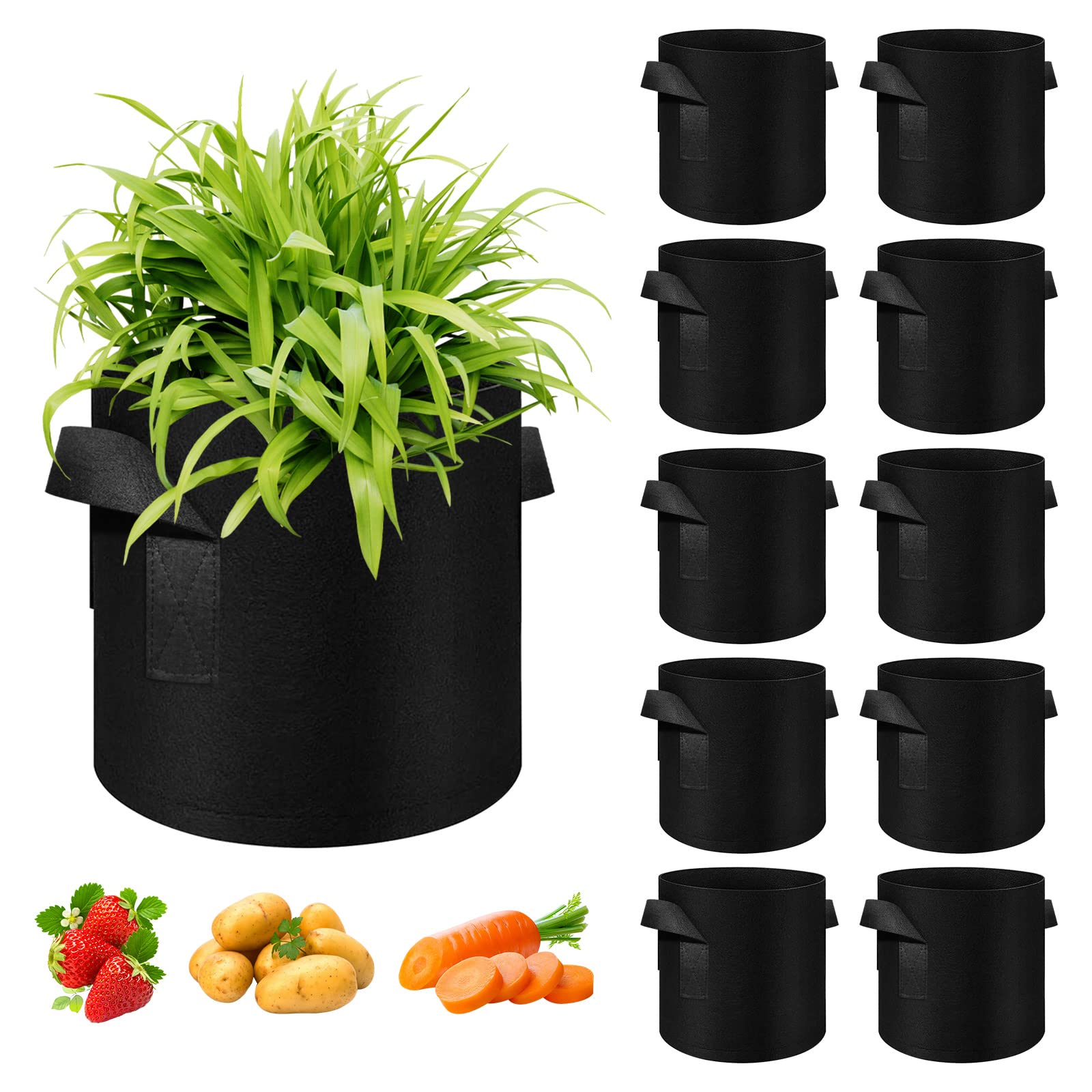 10 Pack 10 Gallon Heavy Duty Grow Bags - Thickened Nonwoven Fabric Plant Pots with Handles for Vegetables, Flowers, Fruits & Plants (Black) - Perfect for Indoor/Outdoor Gardening, Urban Farming & Container Planting