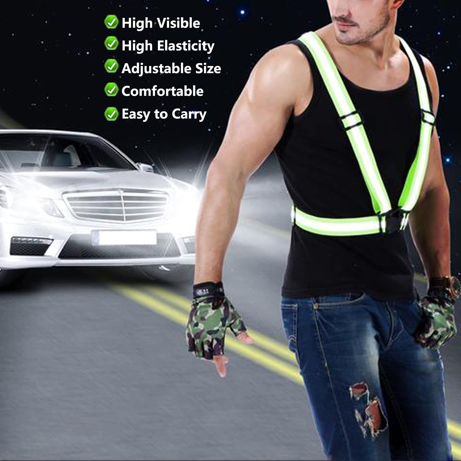 3 Pack High Visibility Safety Reflective Vest - Adjustable Lightweight Running Gear for Outdoor Walking, Jogging, Cycling & Night Activities - 360° Reflective Protection for Runners, Construction Workers & Road Safety