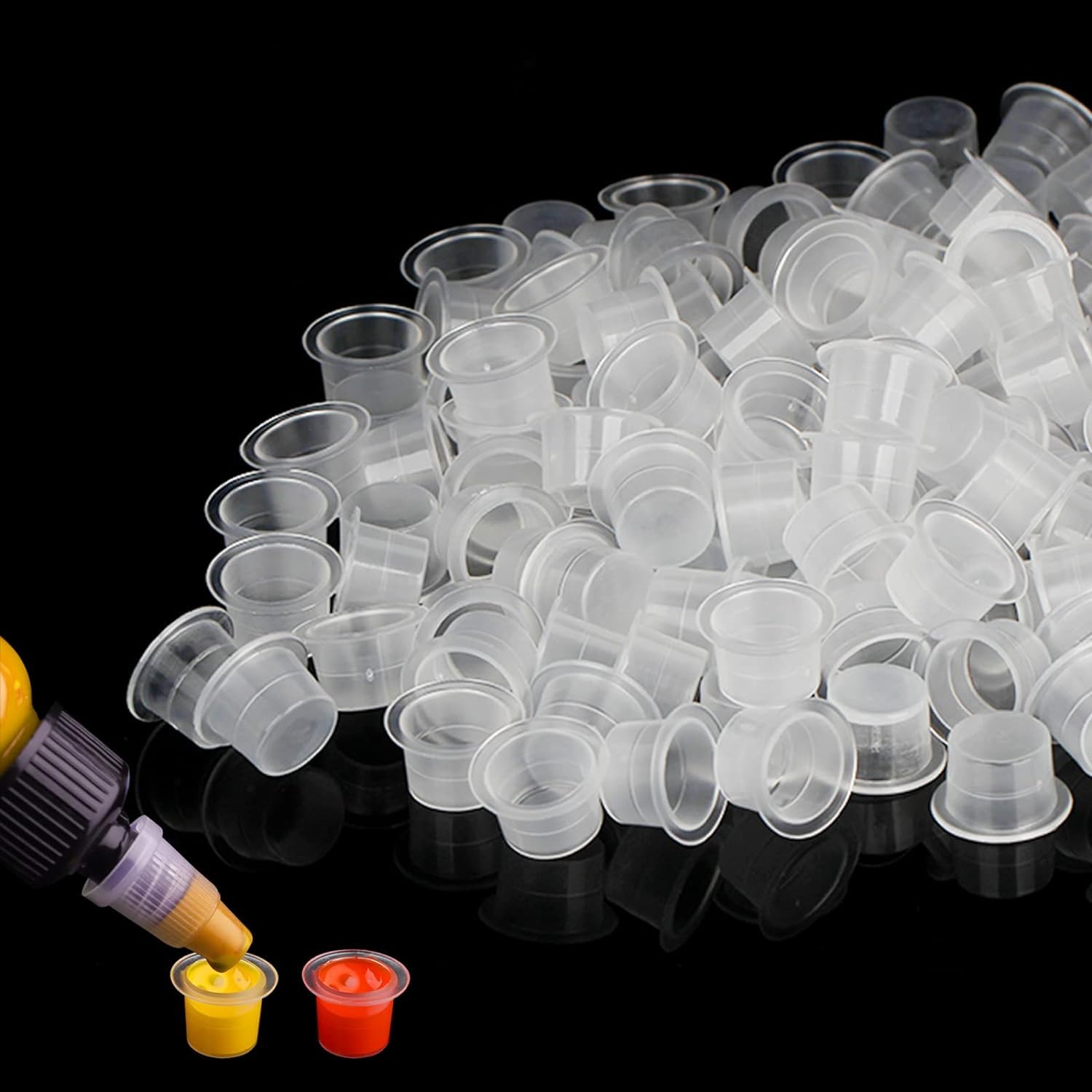 RAJry 100pcs Medium Disposable Tattoo Ink Cups - Plastic Pigment Caps for Tattoo Artists & Professionals - Perfect for Tattoo Studios, Home Use & Travel Tattoo Kits
